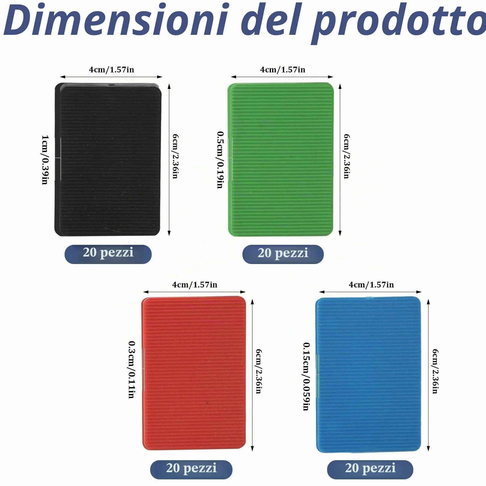 80 Pz Distanziatori in Plastica, Spessori in Plastica, Distanziatori Cunei per Piastrelle, Blocchi Distanziatori Piatti, Distanziatori per Piastrelle Vetri Finestre e Porta(4 Misure)