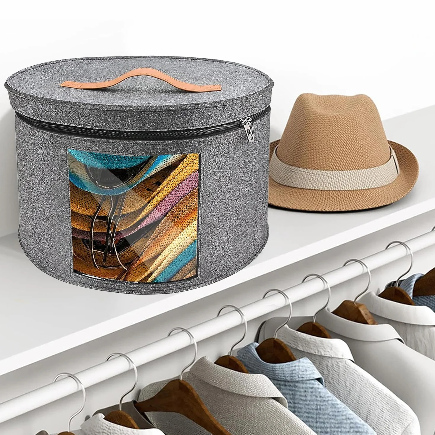 Contenitore Per Cappelli Pieghevole, Scatole Per Cappelli Rotonde Da Viaggio, Cappelliera, Cappelliera Rotonda Con Coperchio con Coperchio e Zip, Contenitori da Viaggio Rotondi(Grigio Medio)