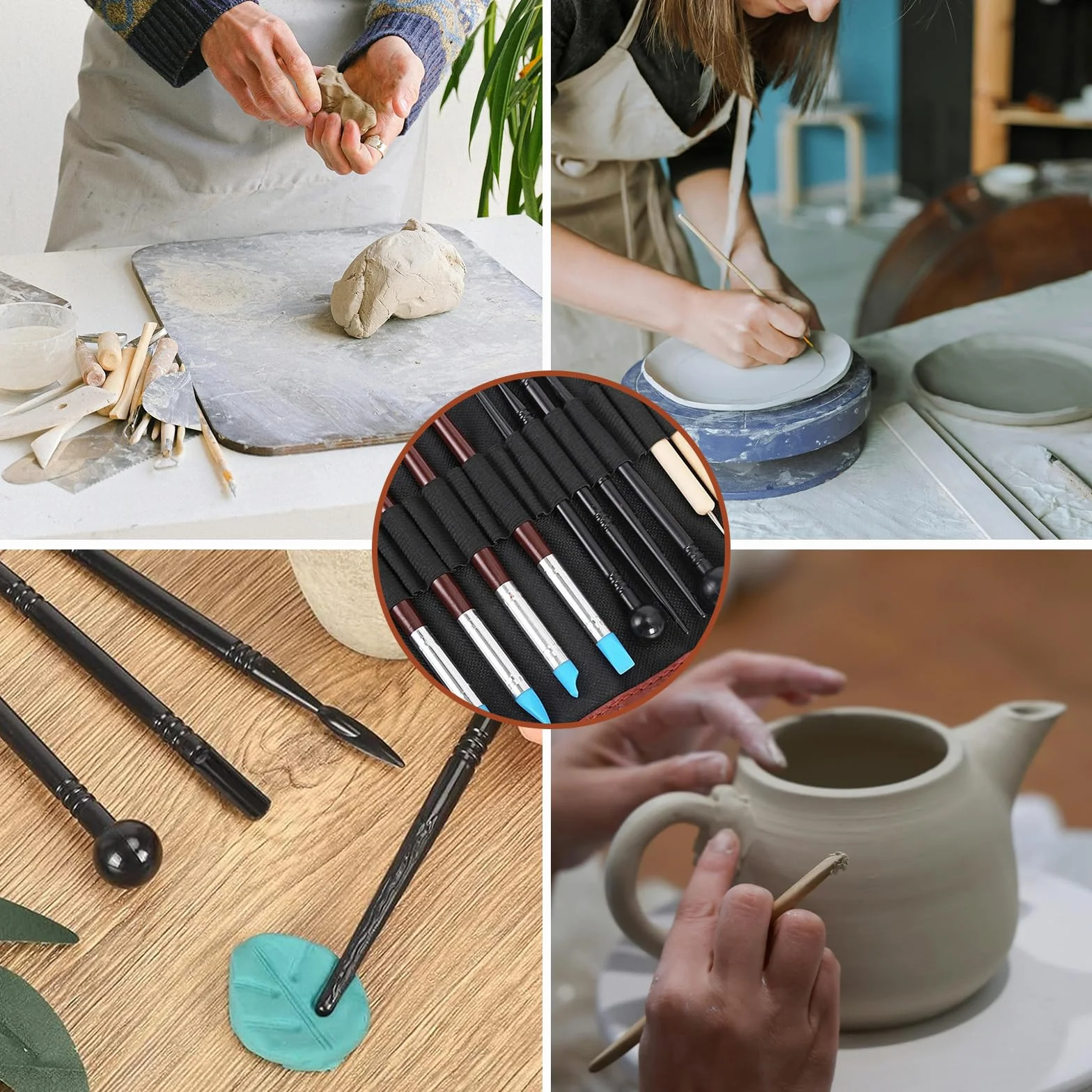 Attrezzi Scultura Argilla,66 Pezzi Attrezzi Ceramica,Sculpting Tool con Sacchetto di Stoccaggio,Utensili Ceramiche Professionale per Scultura in Argilla e Cake Torta Design ecc
