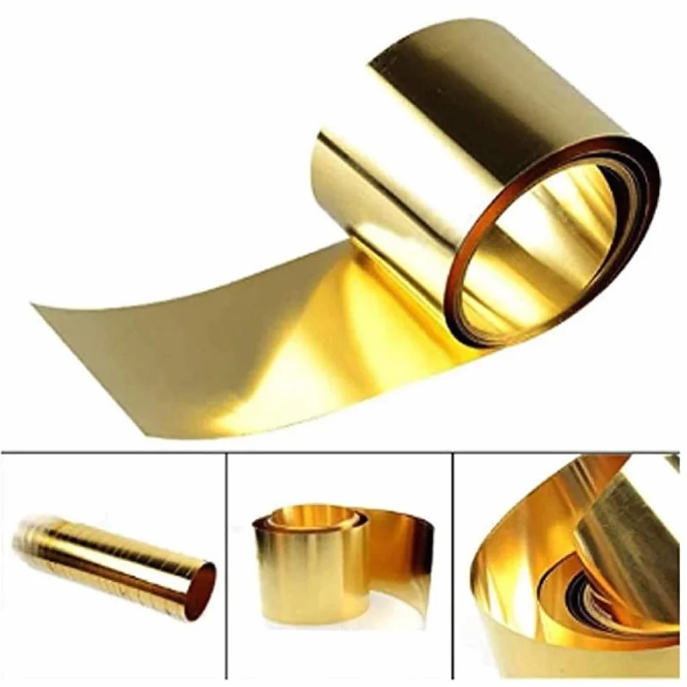 H62 - Rotolo di fogli di metallo in ottone, rotolo di fogli di ottone, per la lavorazione dei metalli fai da te, lunghezza 1 m, larghezza 200 mm, spessore (0,1 mm)