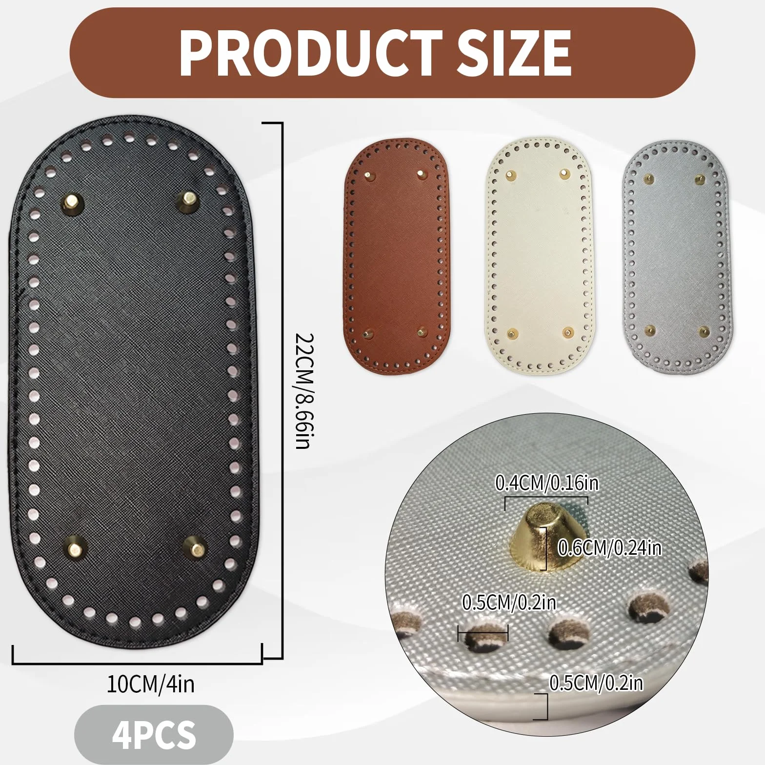 Set di 4 Basi Borsa Pelle PU Fondo Borsa Uncinetto 22×10cm Fondi Ovali con Fori per Borse Uncinetto