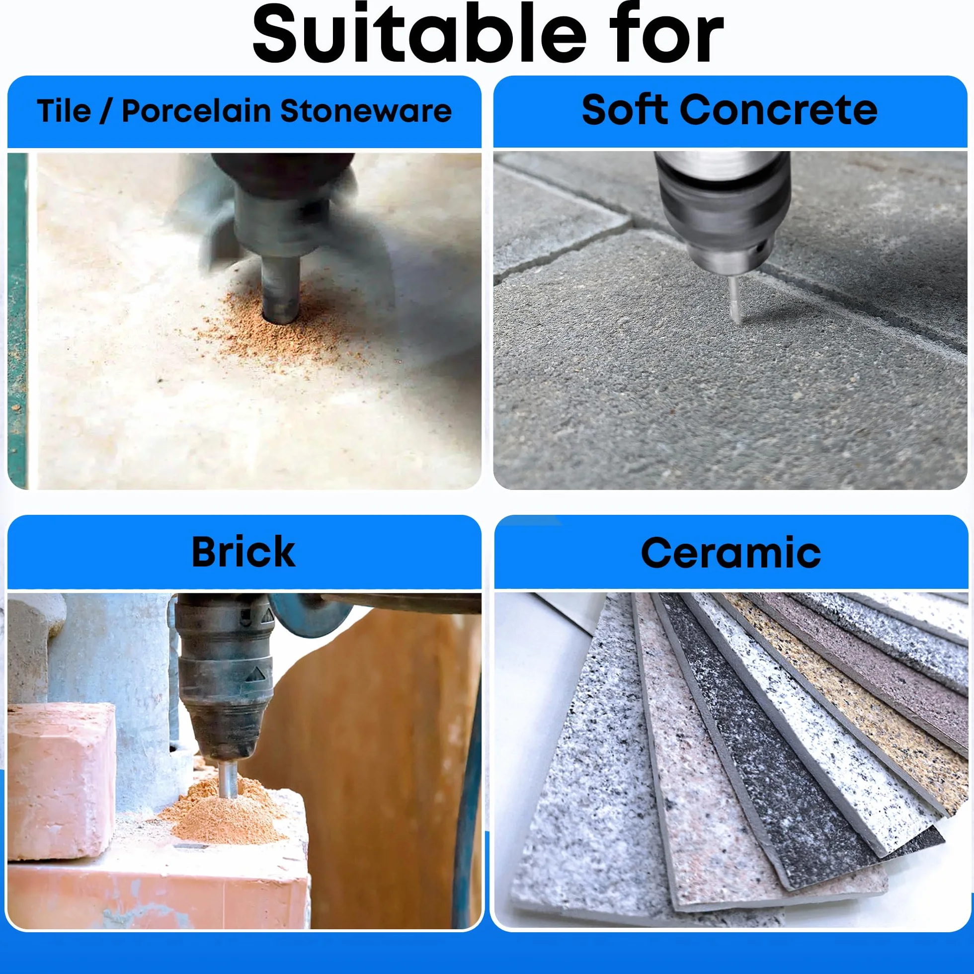 Set di 5 punte per trapano per piastrelle in ceramica - 4/5/6/8/10 mm - Punta in carburo di tungsteno per ceramica, cemento morbido, mattoni, piastrelle e porcellana