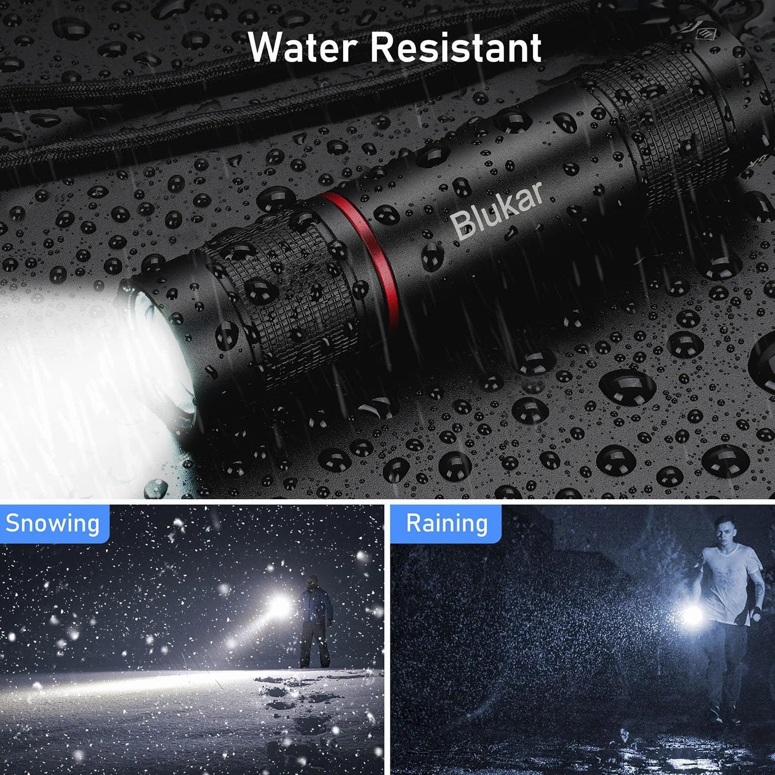 Blukar Torcia LED Ricaricabile Super Luminosa, 4 Modalità, Zoomabile, Portatile per Campeggio