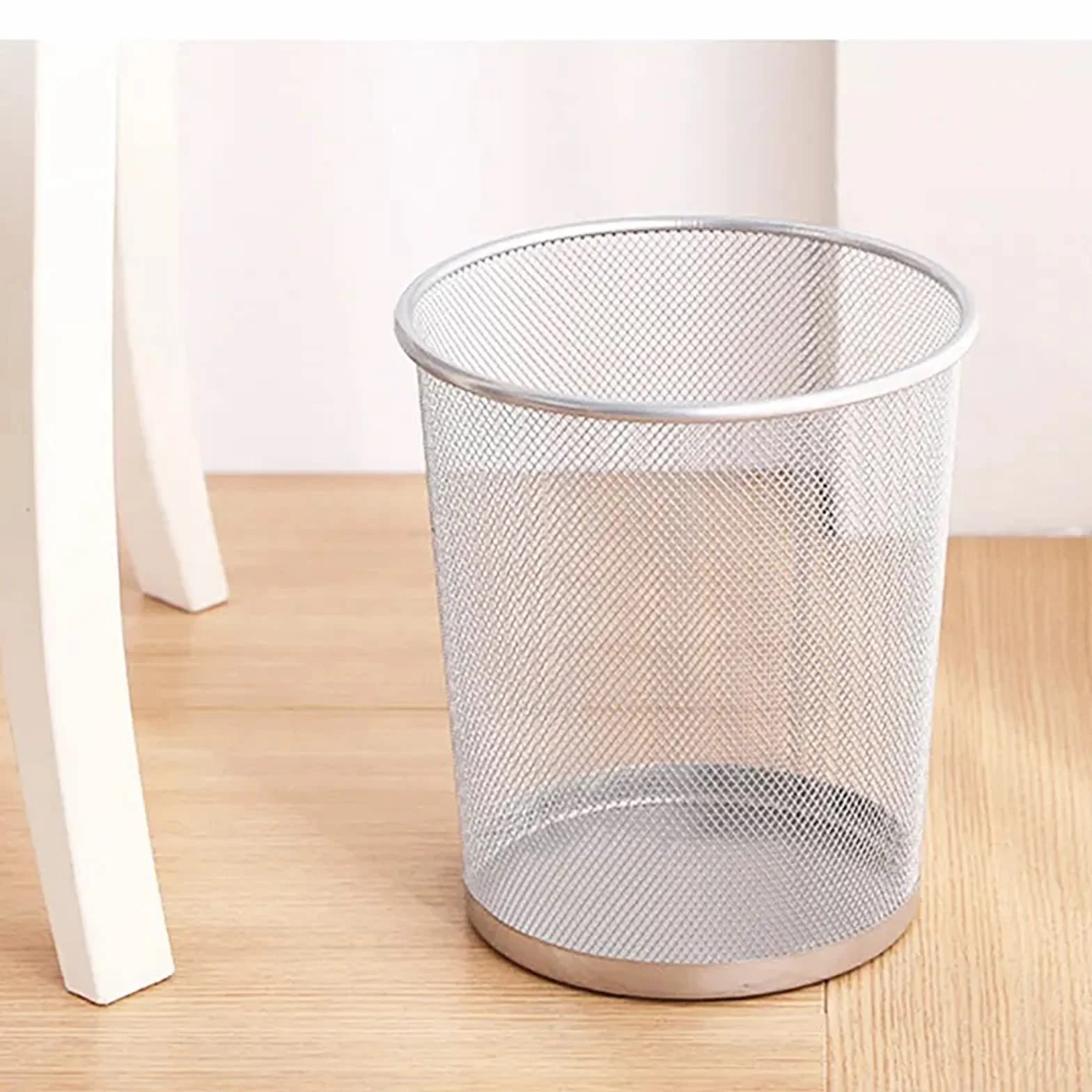 Detectalia Cestino in Rete Metallica 13 Litri Argento Ø26,5 x 28 cm. Cestini Grigio per la Carta o Tavolo da Lavoro, Cestino Scrivania per Ufficio o Casa, Cestino per il Riciclaggio, Cucina O Bagno