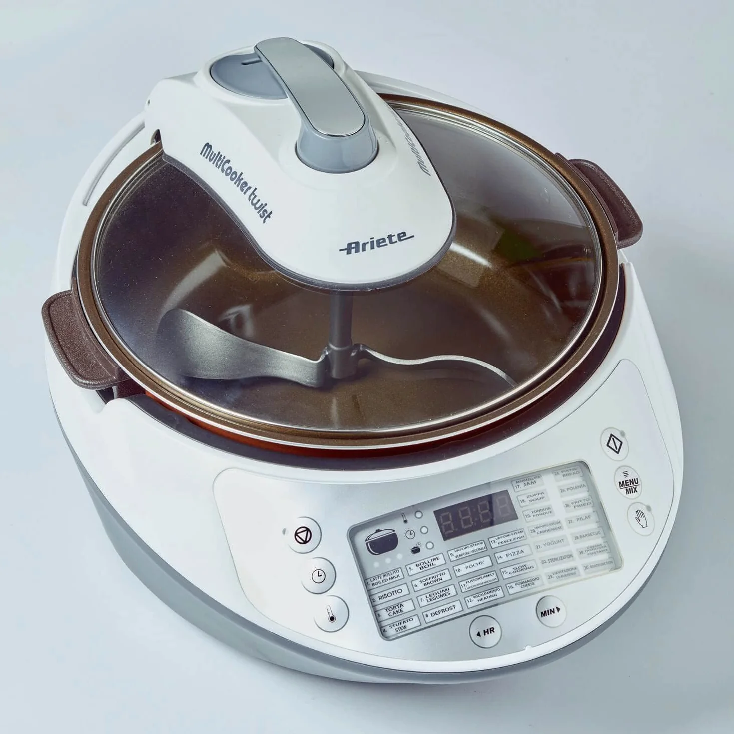 Ariete Multicooker Twist 2945, Macchina per Cucinare, Pentola Elettrica Multifunzione con 30 Programmi di Cottura Pre-Impostati, Display LCD, Capacità 5 L, 1900W, Bianco