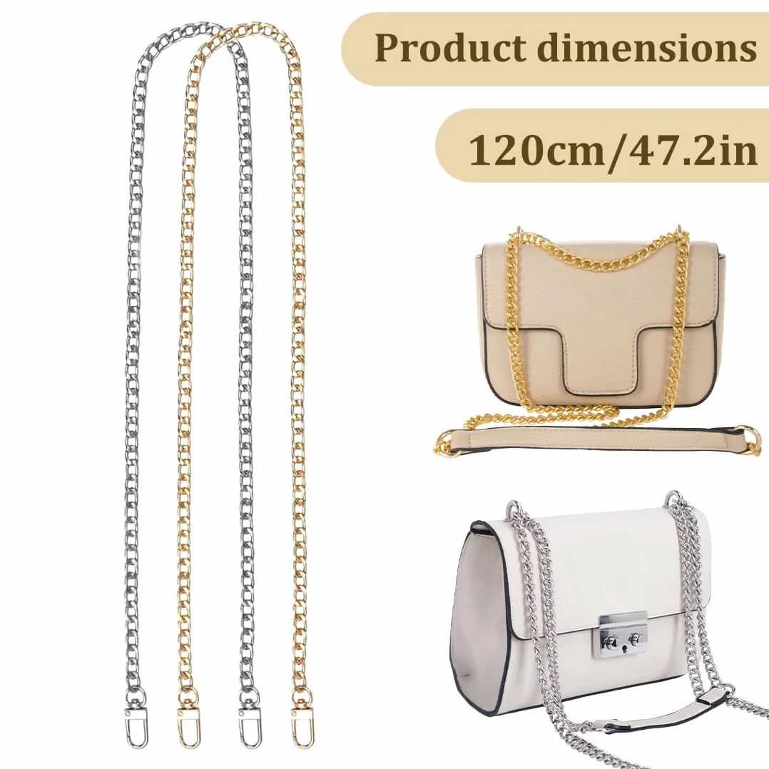 2 Pezzi Catena per Borsa a Tracolla Set, piatte di ricambio in metallo lucido di alta qualità, per borse fai da te piatta cinghie di ricambio, 120cm