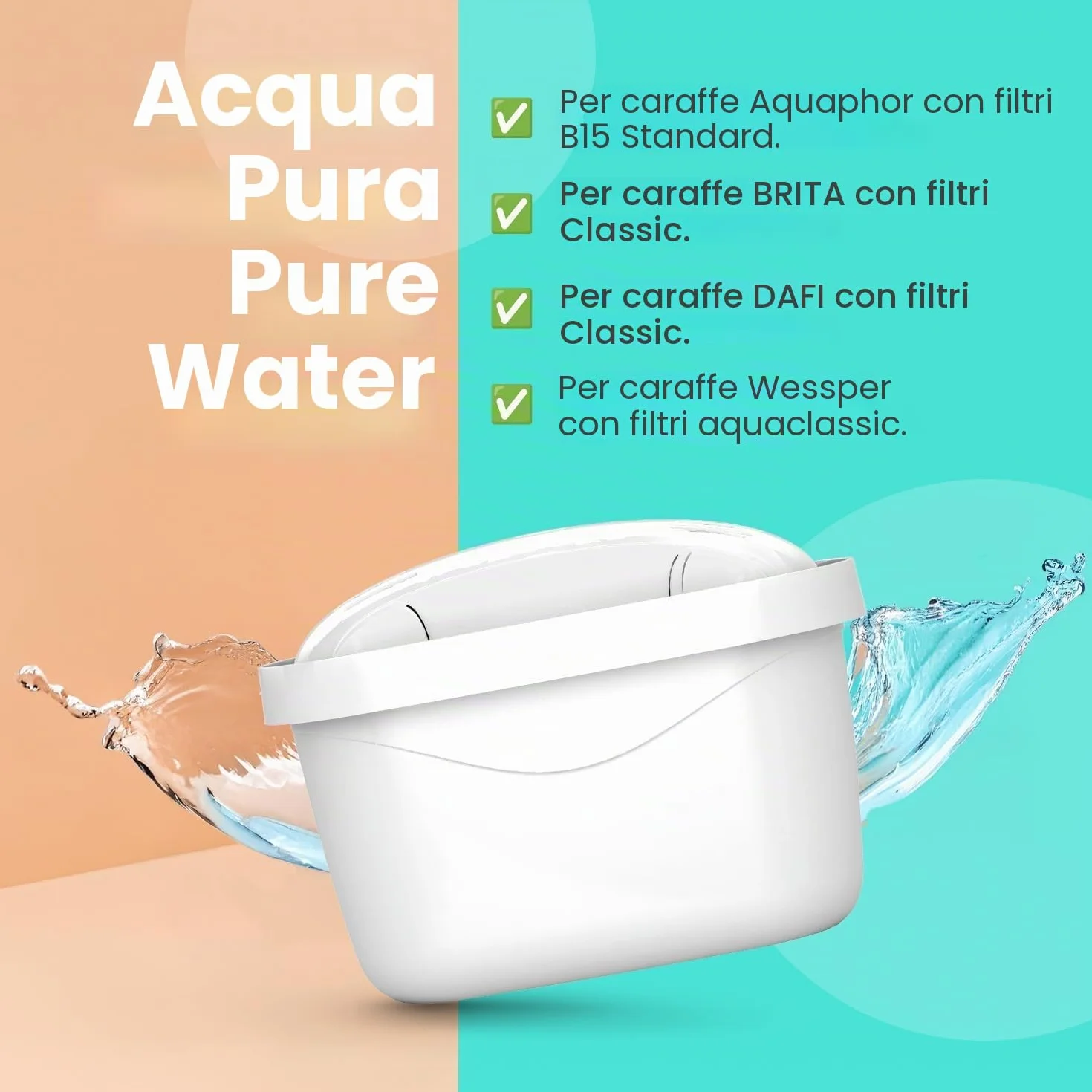 Aquafloow Set 6 Cartucce Filtranti Acqua Compatibili Brita Maxtra+ Maxtra Pro Caraffe Marella Style Elemaris Riduce Cloro Calcare Metalli Pesanti