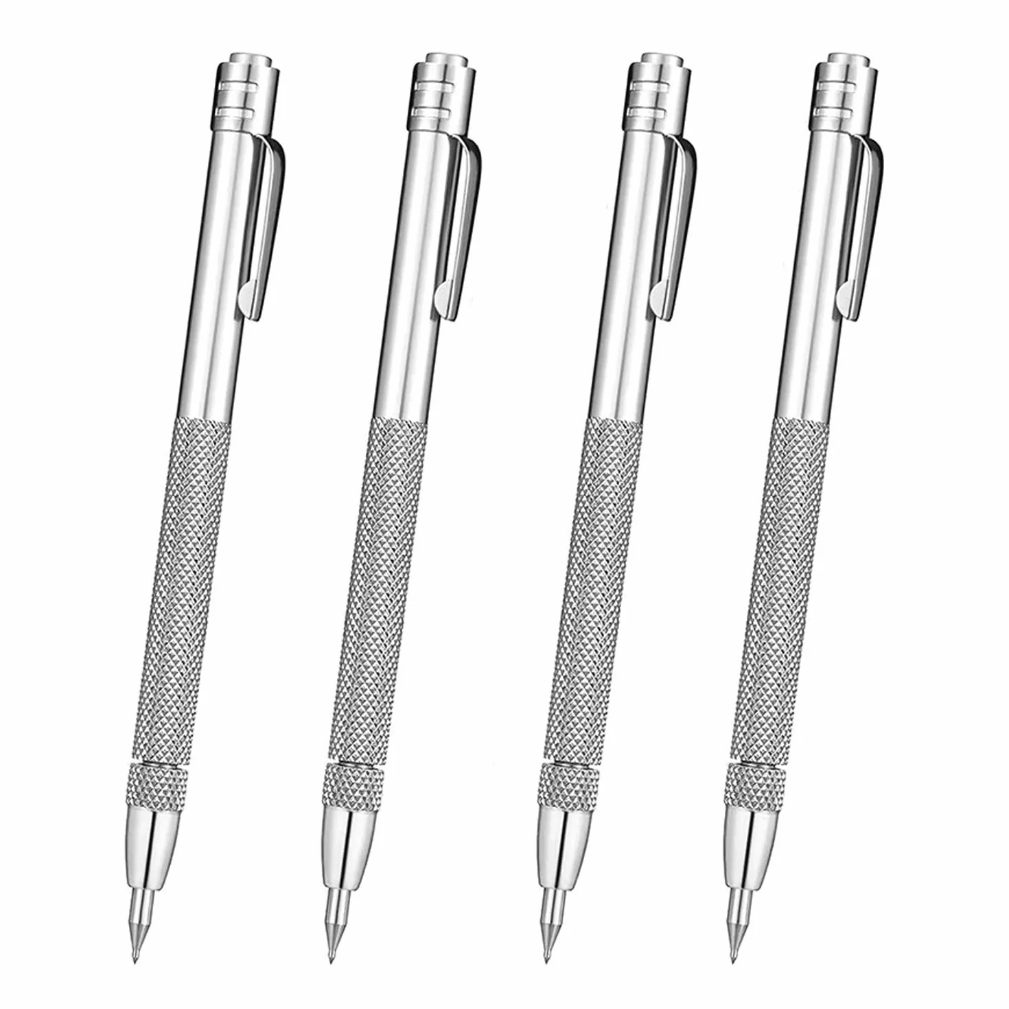 Penne Scriber Professionali (4 Pezzi), Punta in Carburo di Tungsteno, per Incisione Precisa su Acciaio Inox, Vetro, Ceramica, con Clip e Magnete (Argento)