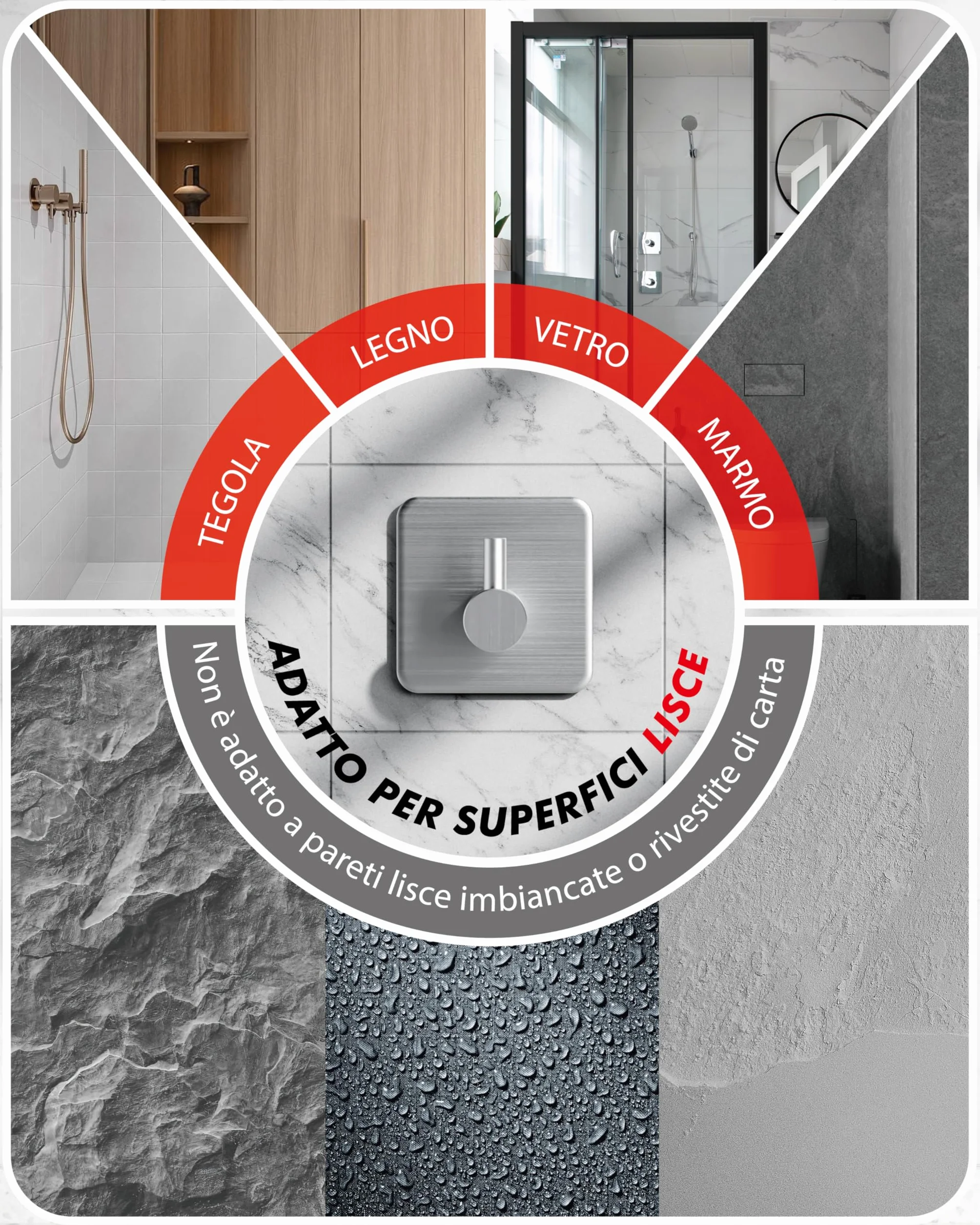 Auxmir Ganci Adesivi Appendi Accappatoio Bagno Acciaio Inox Impermeabile Antiruggine Autoadesivo Porta Asciugamani Argento