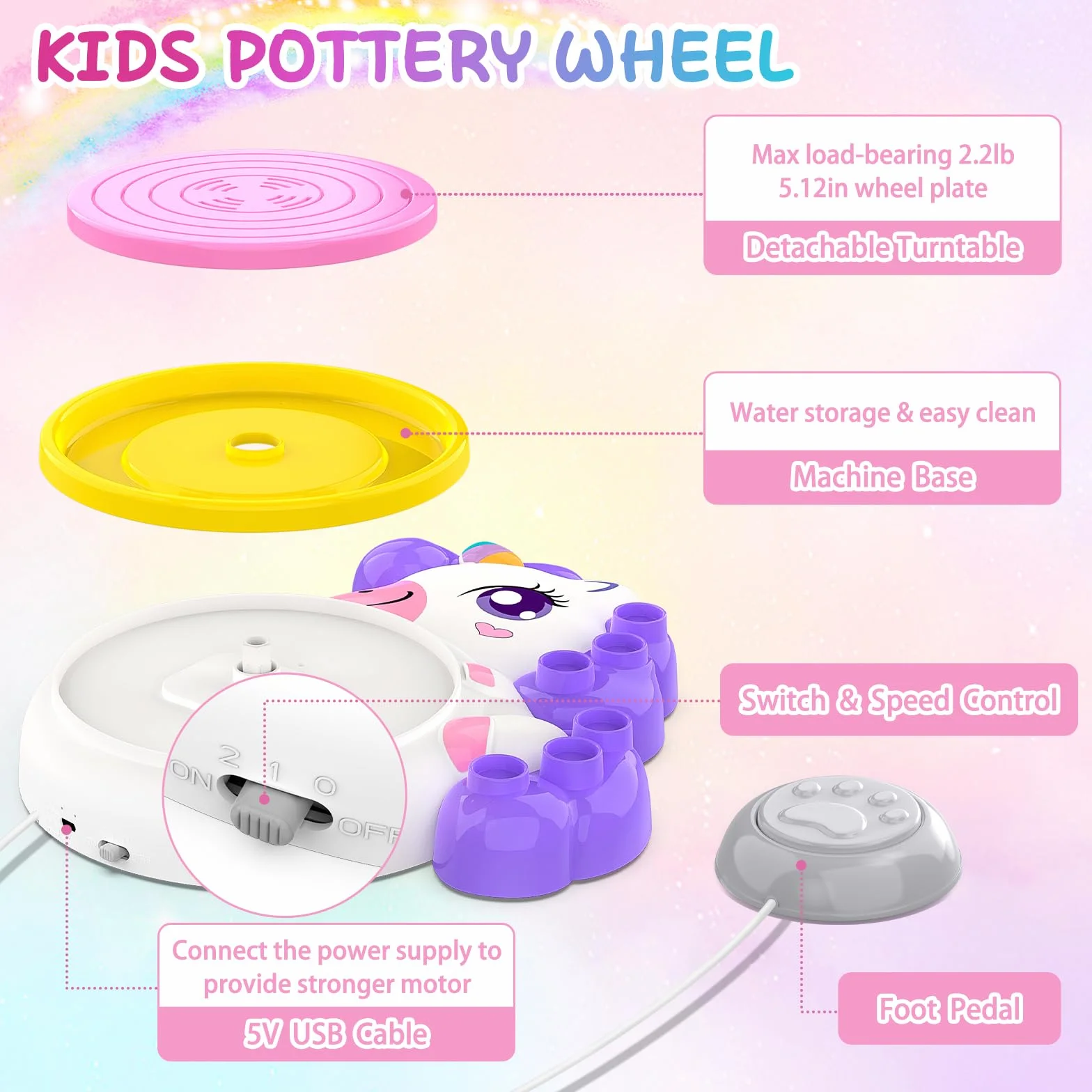 Tornio per Ceramica Bambina 3+ Anni, Fai Da Te Pottery Wheel Kit con Argilla Autoindurente, Lavoretti Creativi per Bambini, DIY Arte e Pittura Laboratorio, Natale Compleanno Regalo bimba Ragazza