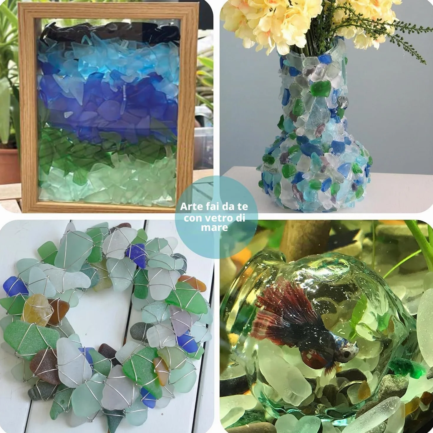 LATERN 600g Pezzi di Vetro Marino, 22OZ Blu Cobalto, Bianco e Verde Vetro Marino Piatto Satinato Frantumato Riempitivo per Vasi per Casa Acquario Crafts Artistico Fai Da Te Spiaggia Matrimonio Festa