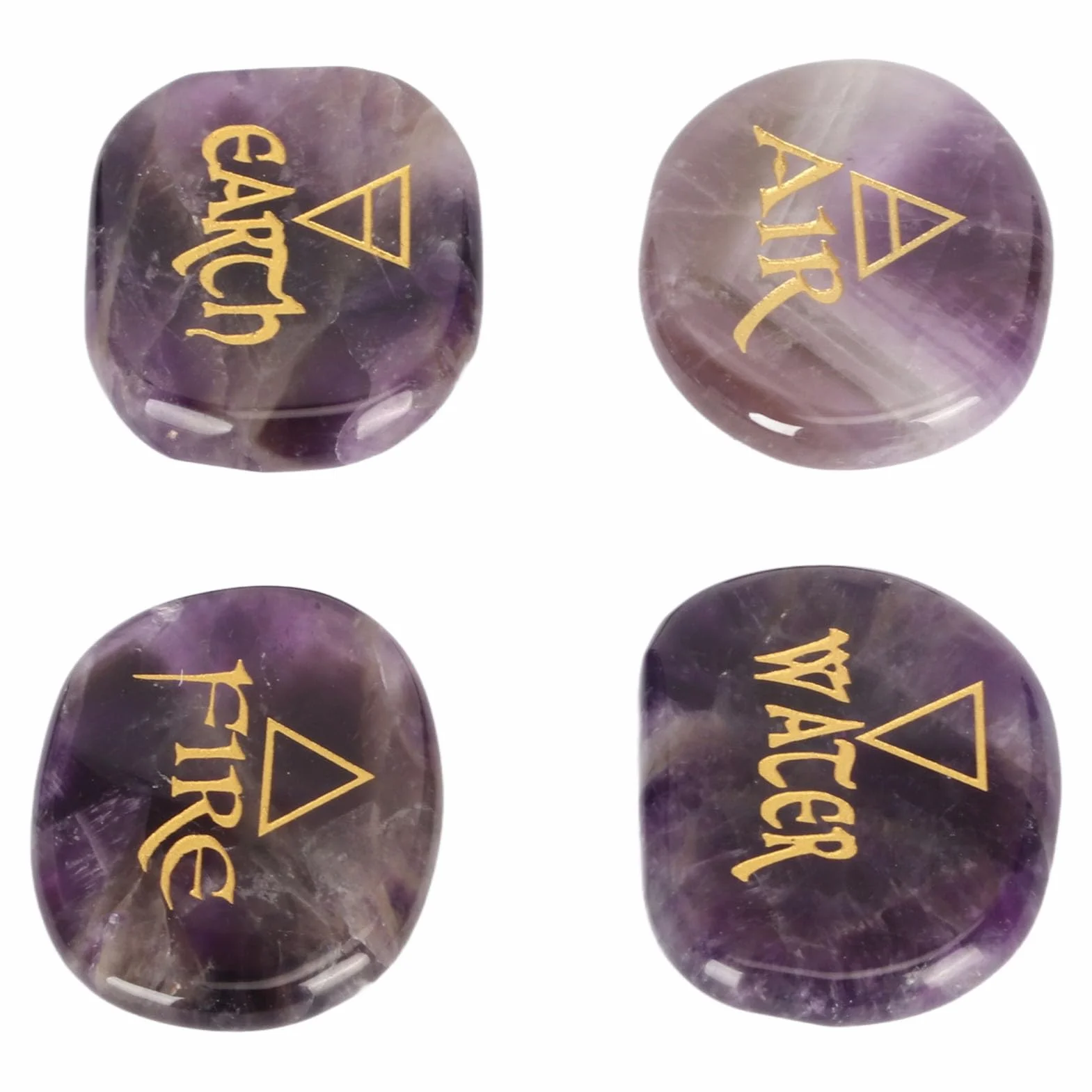 Set di Pietre Runiche Viola Lucidate per Meditazione e Rituali Reiki Confezione 4 Pezzi