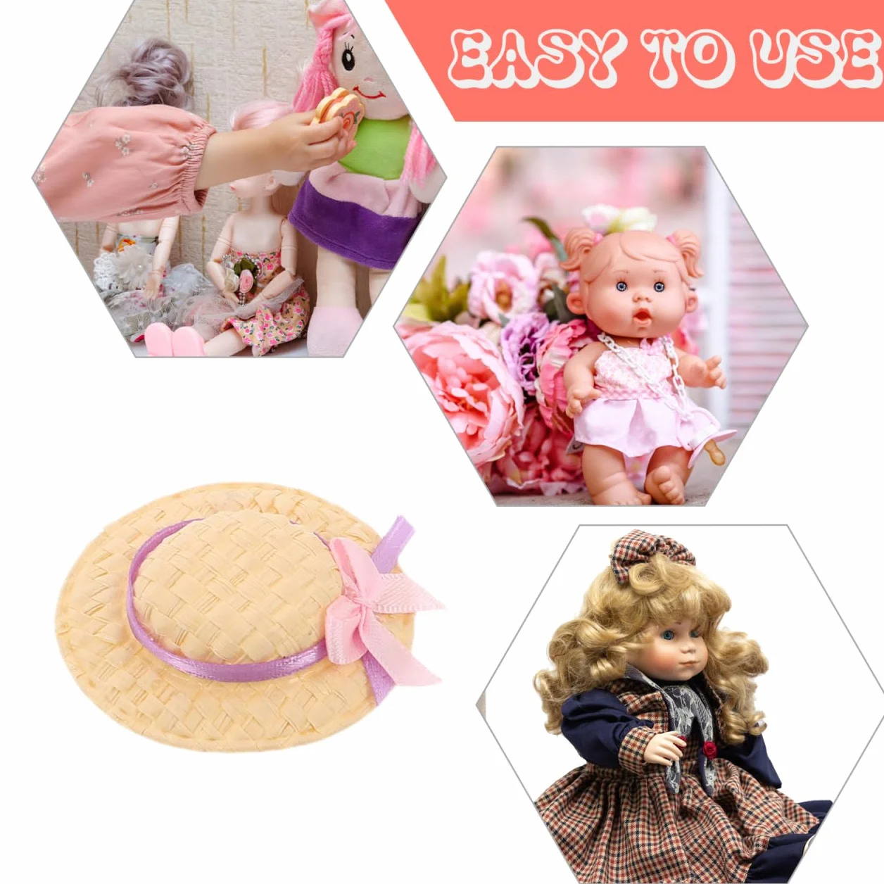 BESPORTBLE 4 cappelli di paglia in miniatura per il fai da te, piccoli cappelli in tessuto per bambole, mini cappelli di paglia per bambole in miniatura