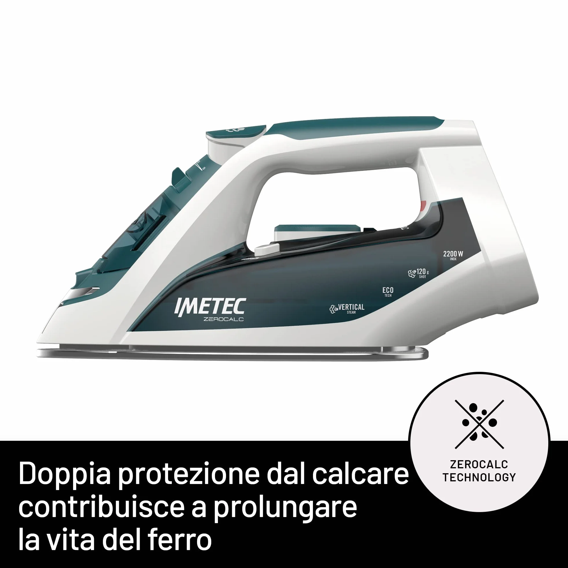 Imetec ZeroCalc Z1 2500 Ferro da Stiro a Vapore 2200 Watt Piastra Acciaio Inox Colpo Vapore 120 g