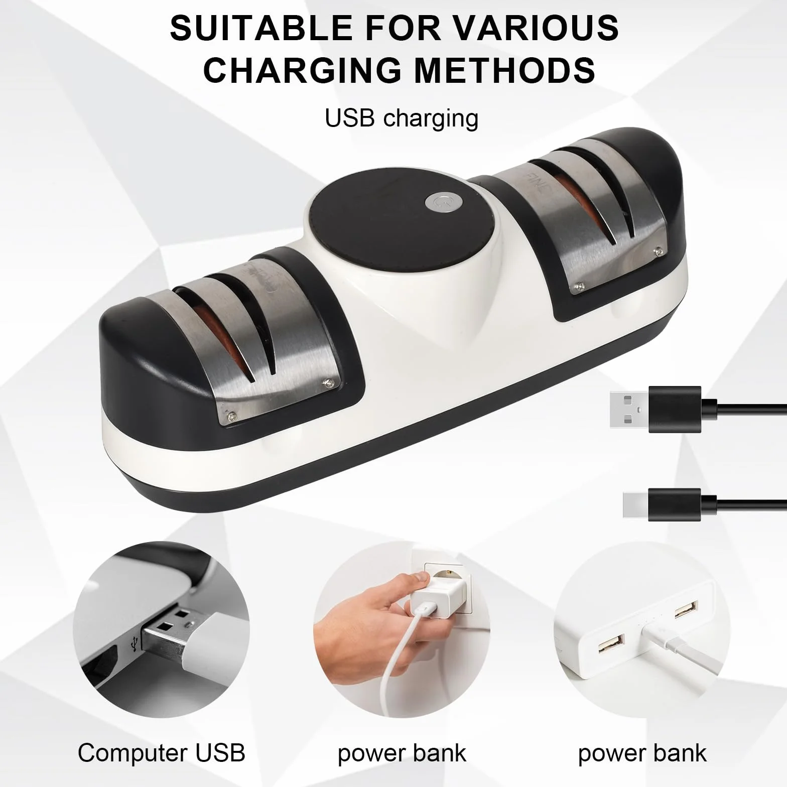 Colexy Affilacoltelli Elettrico con Diamante, Affilacoltelli Elettrico ad alta Precisione per Uso Domestico, Affilacoltelli Ricaricabile a 3 Velocità con Ricarica USB per un'Affilatura Fine e Ruvida
