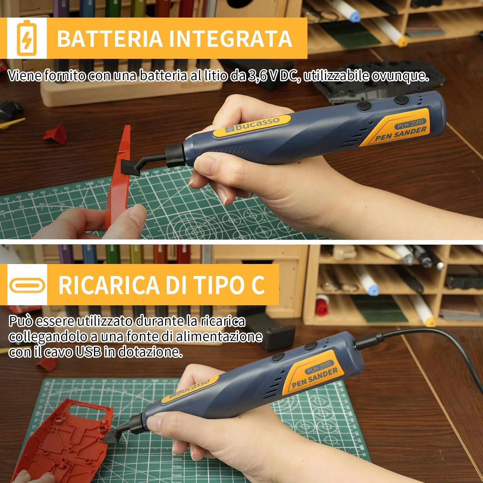 Levigatrice a Penna Senza Fili 5 Velocità Ricarica USB Luce LED Multiuso per Levigatura Lucidatura Finitura