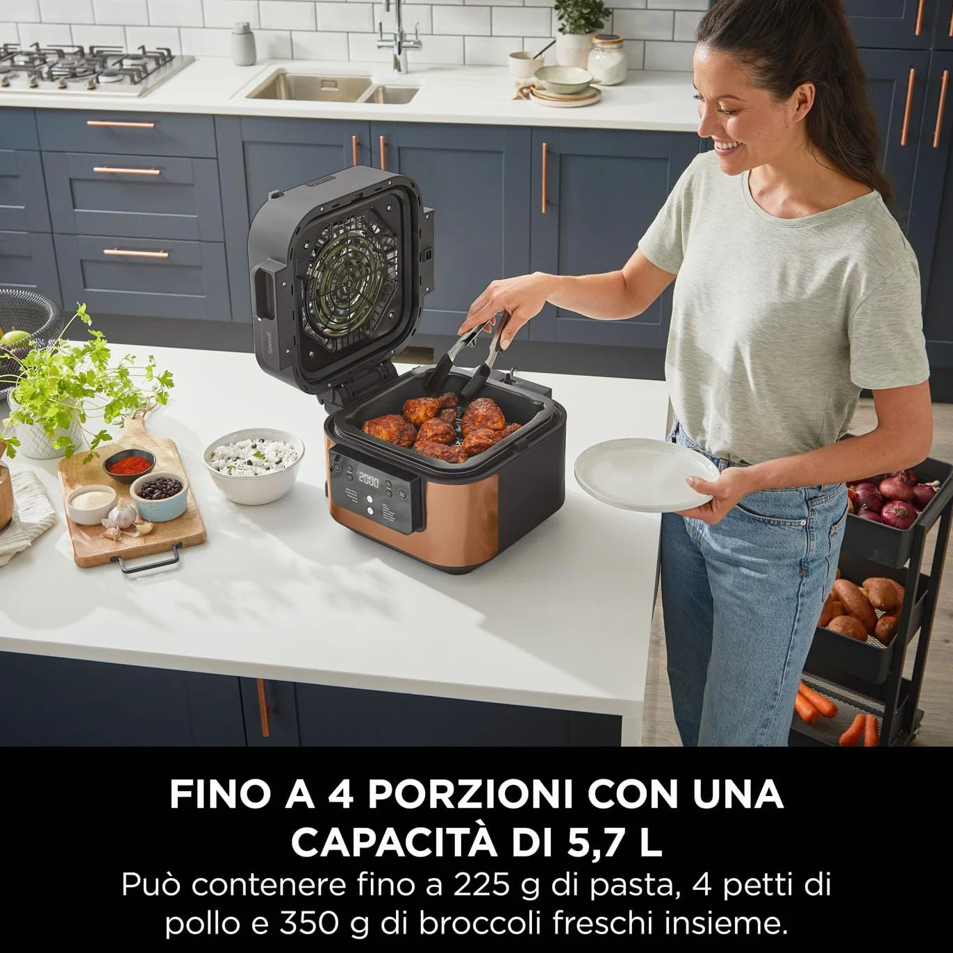 Ninja Speedi Pentola Elettrica Rapida 10 in 1, Friggitrice ad Aria, 5,7 l, Pasti per 4 in 15 Minuti, Frittura ad Aria e Cottura al Vapore, Nero/Rame, ON400EUCP