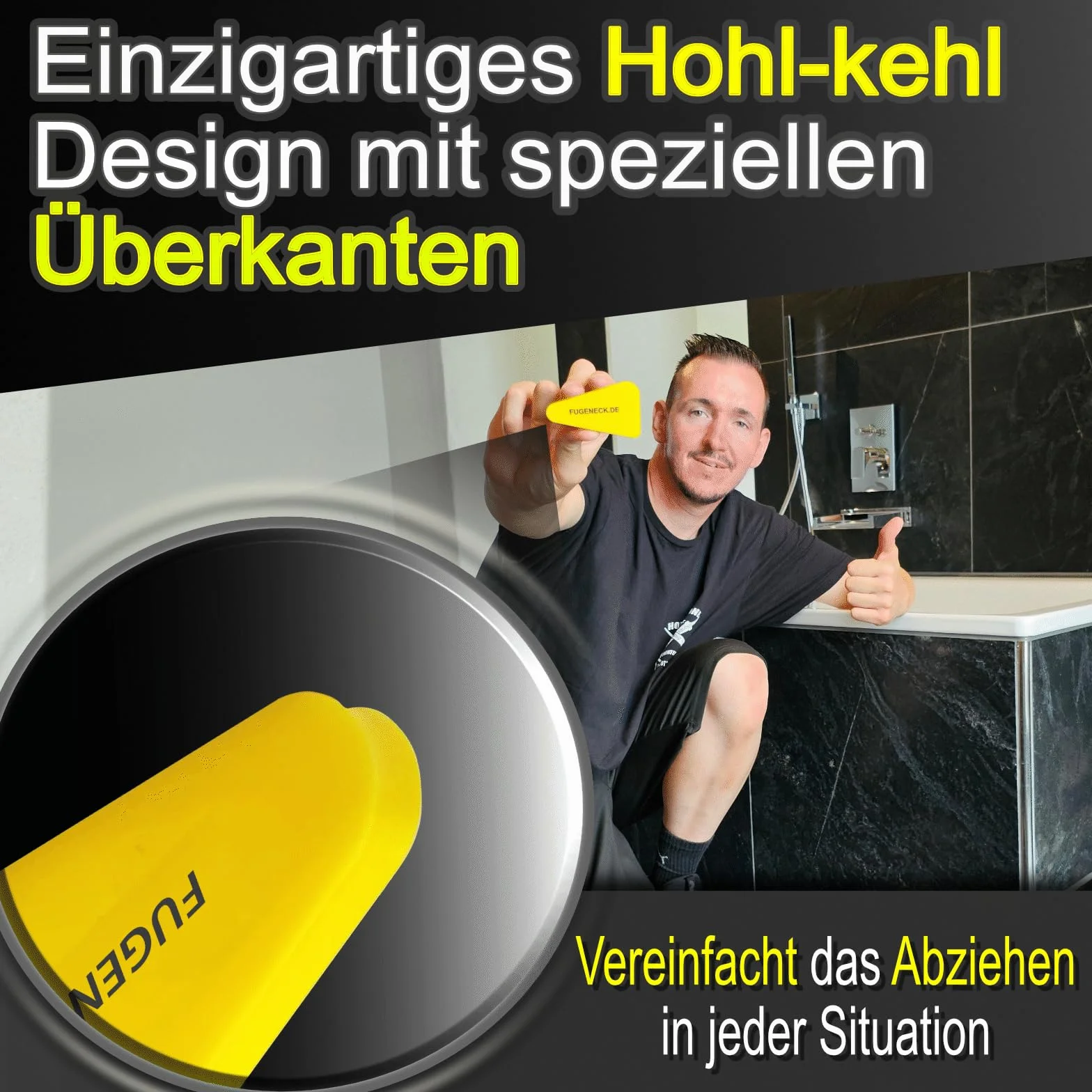 Estrattore professionale per fughe – design unico con bordi speciali – 3 diverse dimensioni – Strumento acrilico e silicone dalla Germania (1 pezzo giallo)