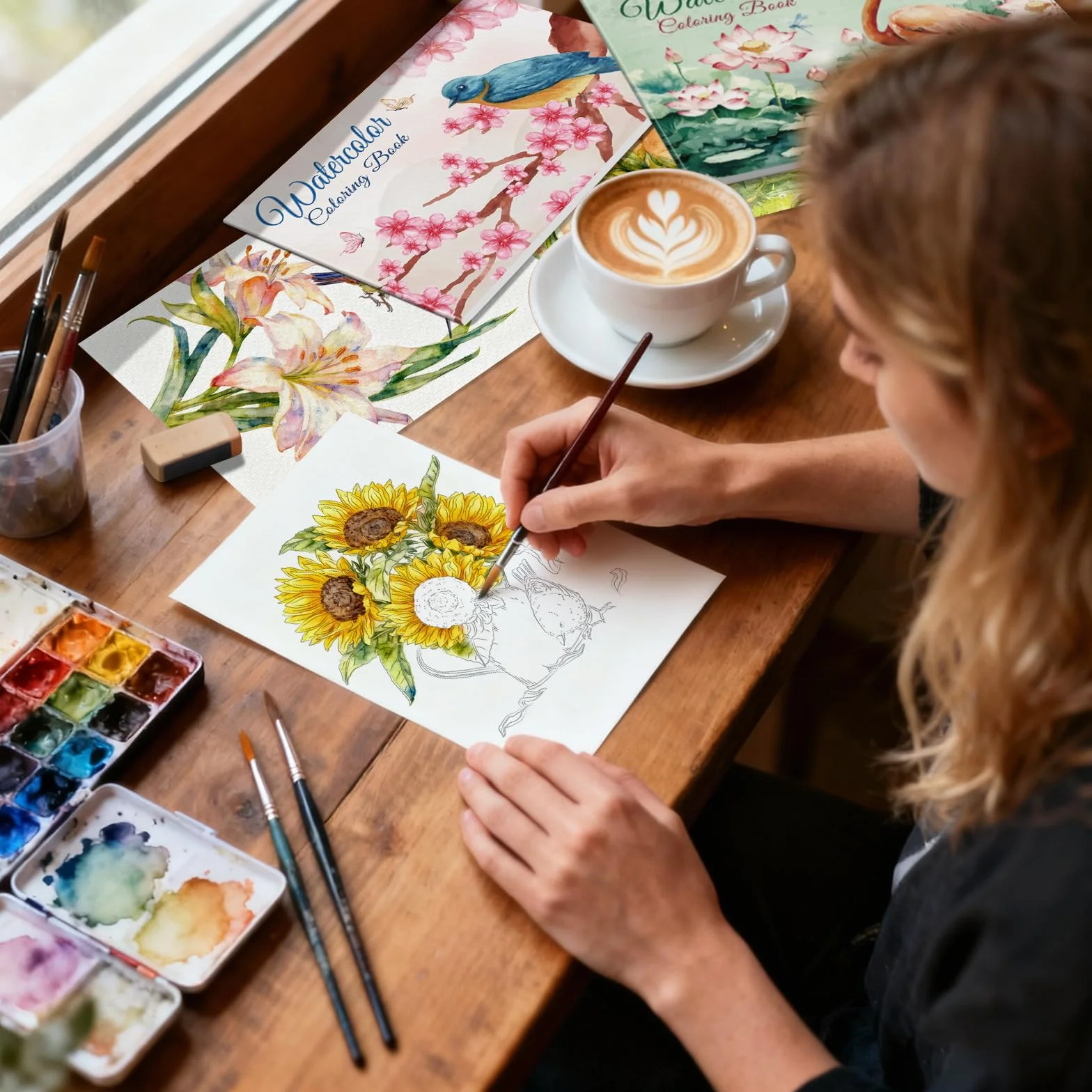 Elfew 2 Libri da Colorare ad Acquerello per Adulti, A5 Lavoro ad Acquerello, Album da Colorare per Adulti, Acquarelli per Dipingere, con 30 Disegni Unici, Artigianato Artistico