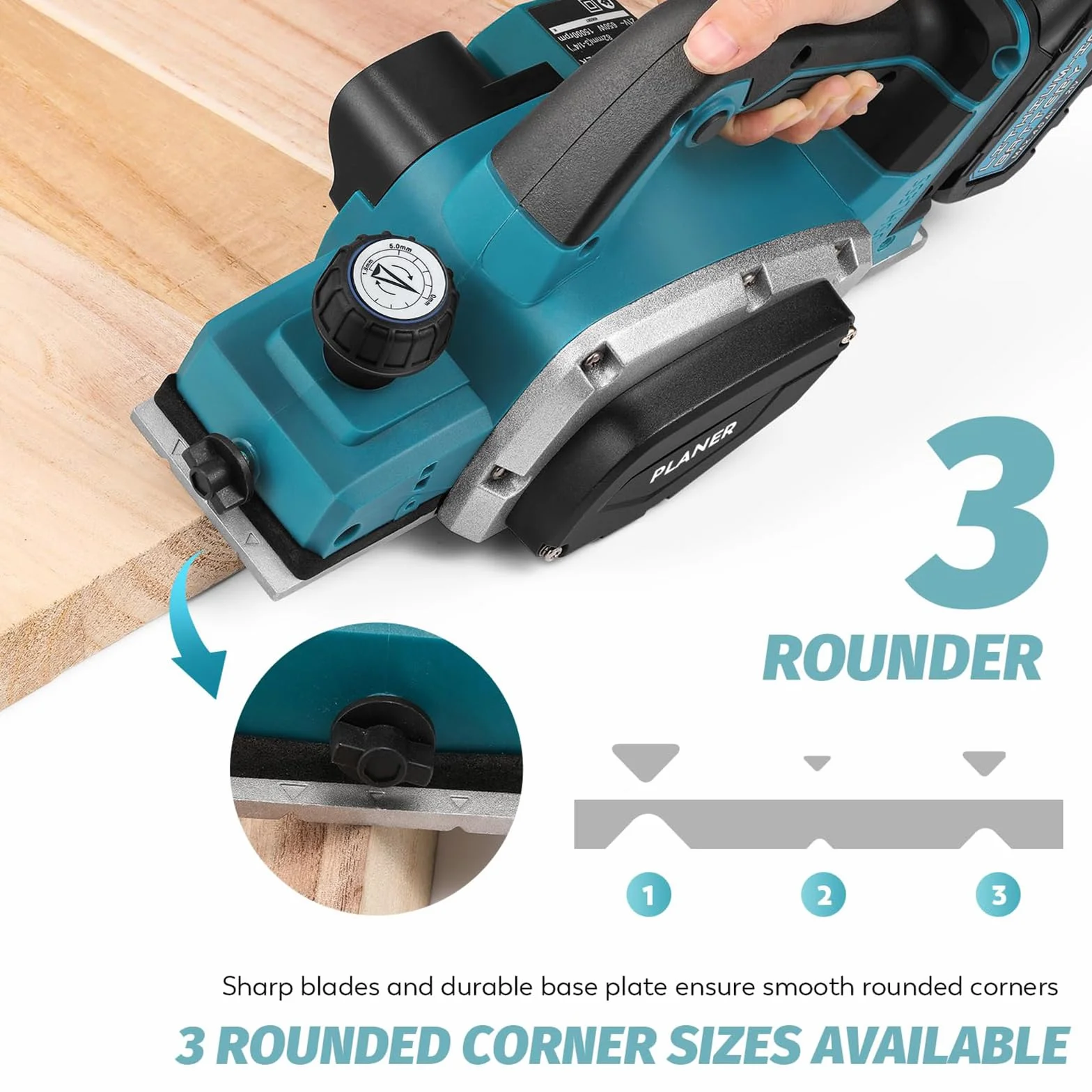 Pialla Elettrica per Legno Pialla Senza Fili compatibile con Makita 18V batteria, Piallatrice Elettrica Portatile da 15000RPM, Profondità Regolabile da 0 a 2 mm per falegnameria, mobili fai-da-te