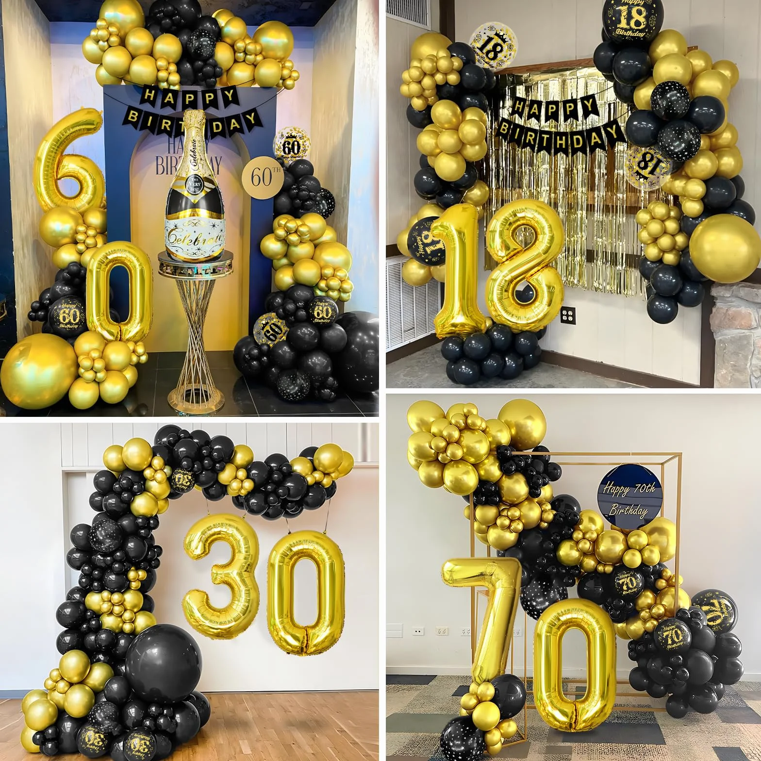 Decorazioni per 18° Compleanno, Kit Arco Palloncini Oro Nero con Numero 18 e Striscione