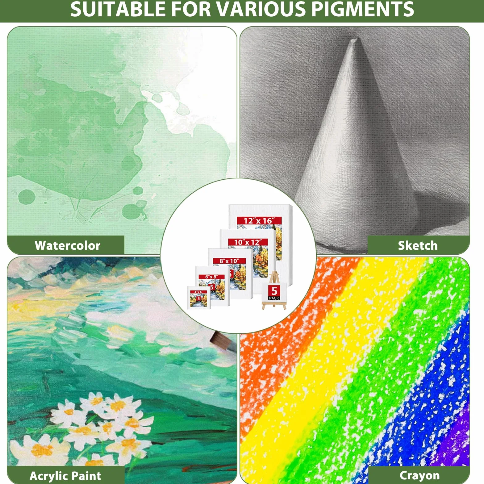 Set Di 5 Tele Per Dipingere, Telaio Per Quadri, In Cotone 100%, Per Colori Acrilici, Artisti, Dilettanti, Principianti E Bambini (10x10,15x20,20x25,25x30,30x40 cm)