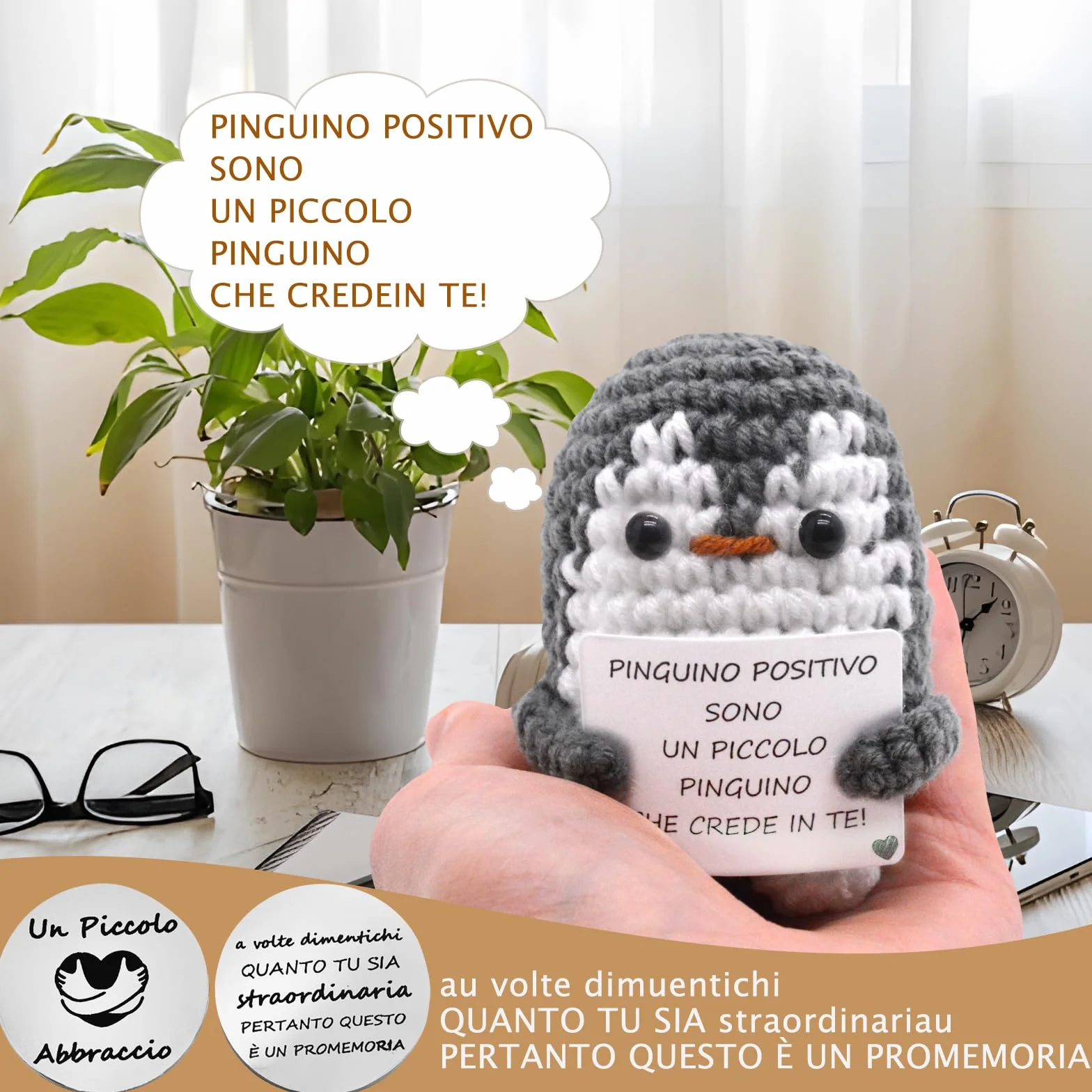 Pinguino Positivo Italiano Mini Divertente Idea Regalo Lavorata a Maglia