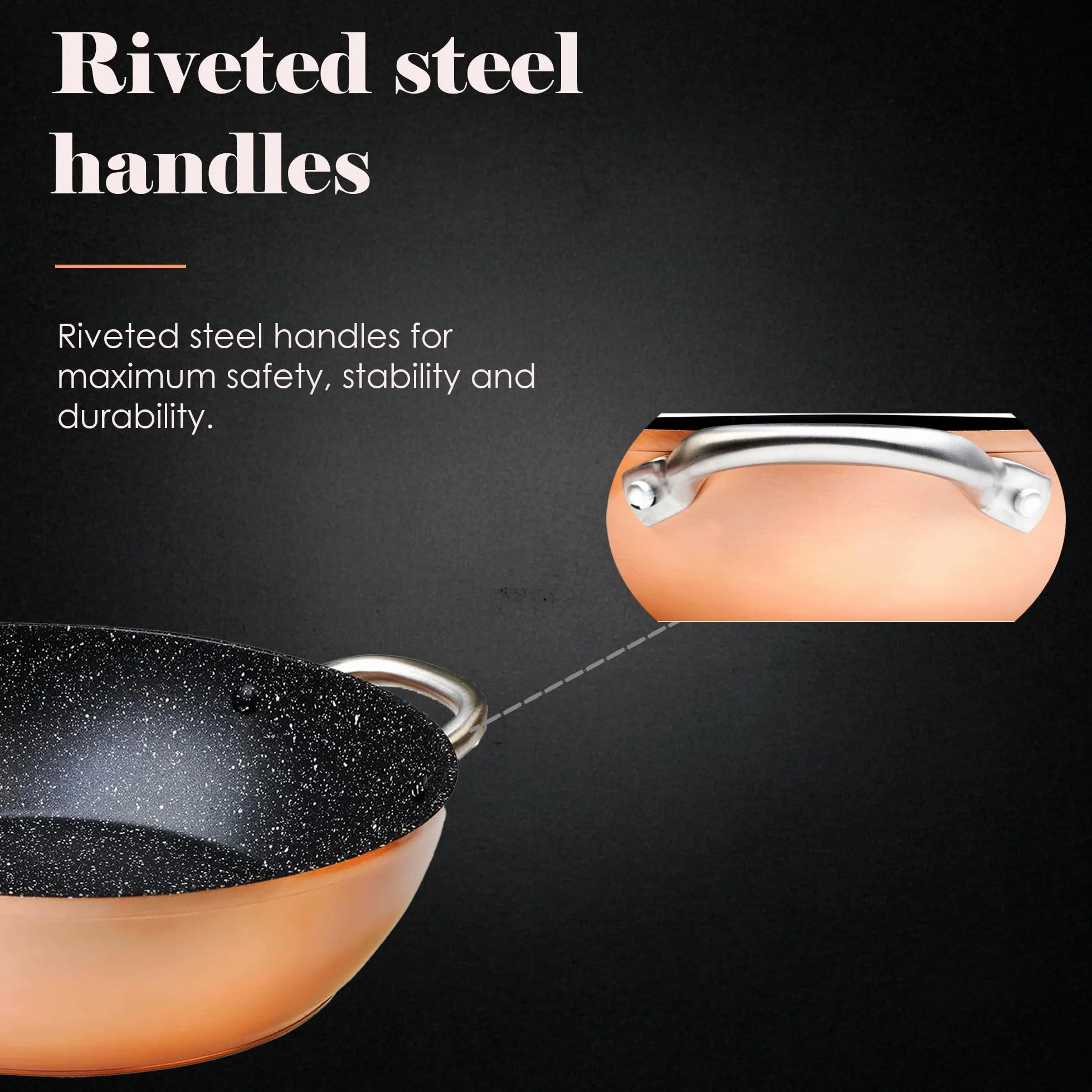 WECOOK! Casseruola Bassa Induzione 24cm Antiaderente Ecologico Alluminio Forgiato 2,8mm Rame Acciaio Inox