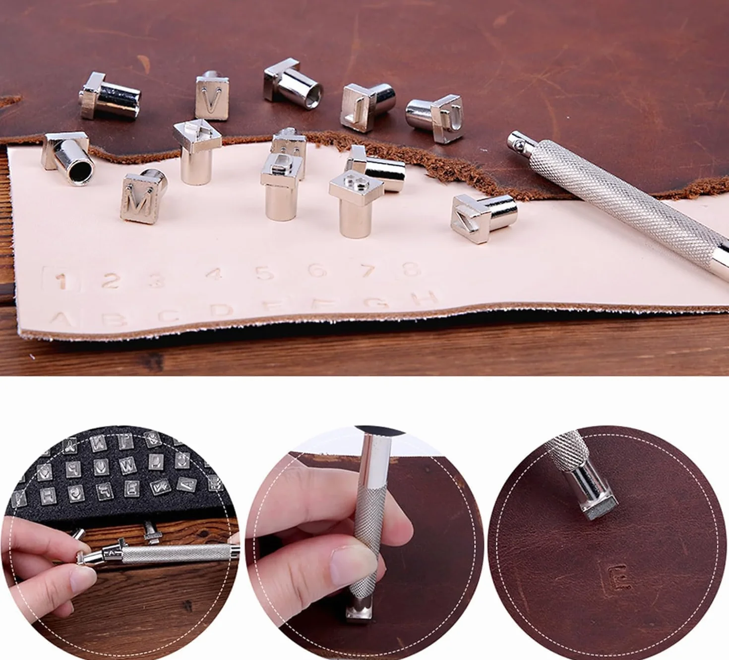 37 Pezzi Timbro per Pelle Timbro in Rilievo Punzoni per Metallo 6,5mm Timbri Alfabeto A-Z e Numero 0-9 Timbri in Metallo Punzoni Numerici per Metallo con Maniglie per DIY Artigianato in Pelle