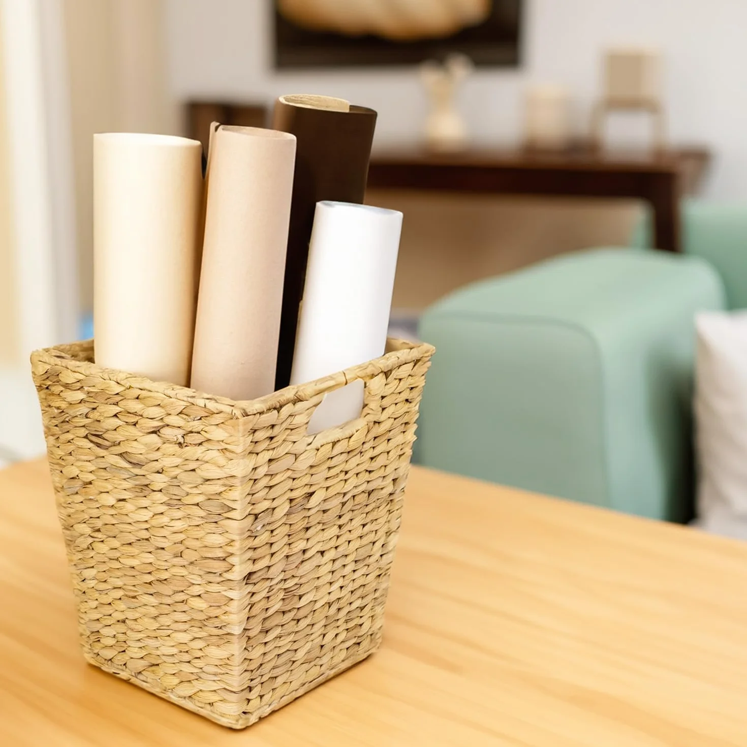 HMF Cestino per la carta, cestino per l'ufficio intrecciato in giacinto d'acqua | Rettangolare | 25 x 25 x 30 cm