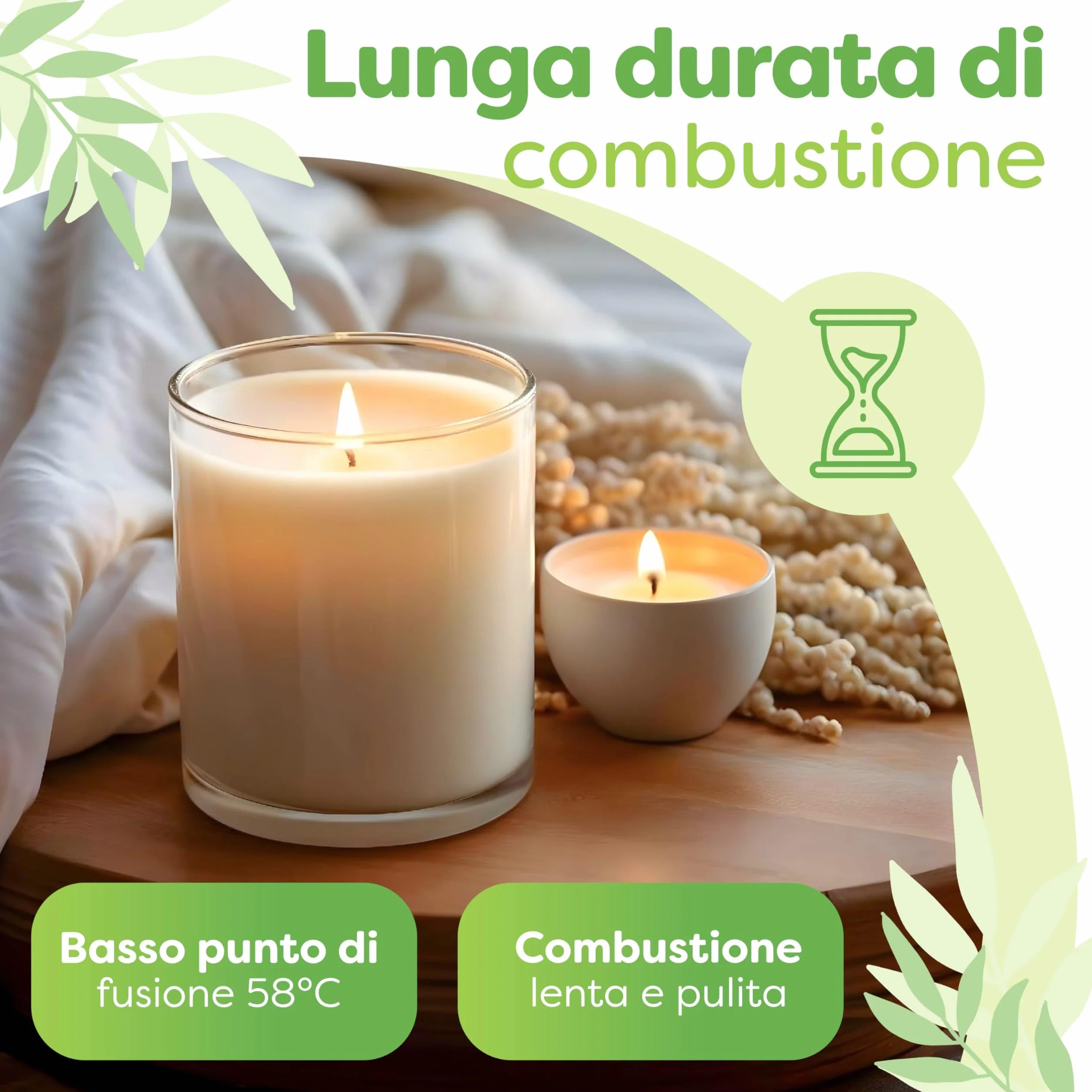 molinoRC 800g Cera di soia per Candele - Prima qualità - 100% Naturale, biodegradabile, Senza additivi - Combustione Pulita, Ideale per profumate - per stampi e Contenitore - Pratiche pastiglie