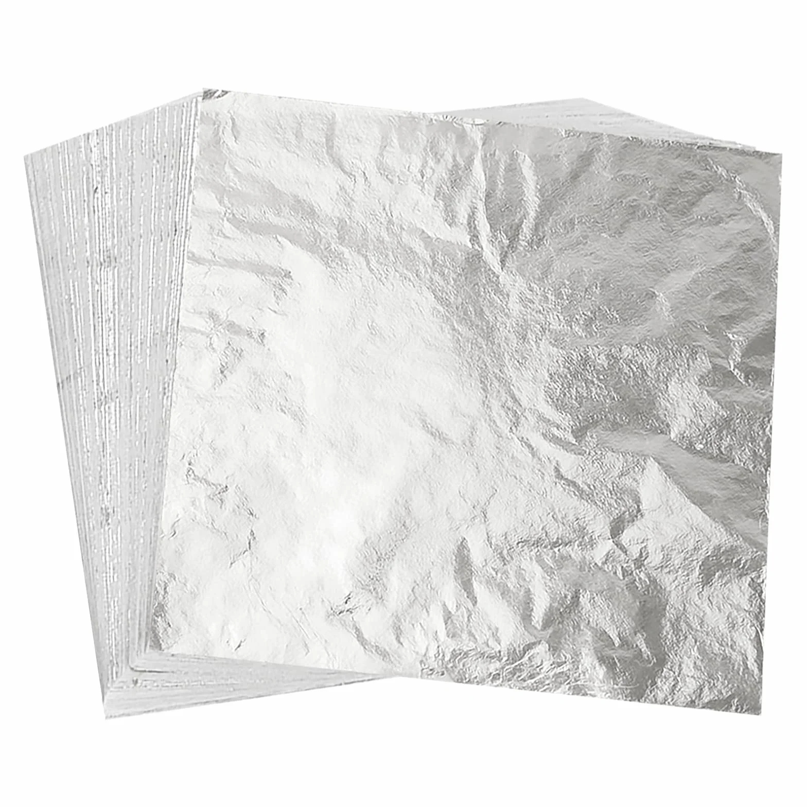 FEPITO 150 Fogli Foglio Imitazione Foglia d'Argento 14x14cm per la Decorazione Artigianale di progetti artistici, doratura, creazione Fai-da-Te (Argento)