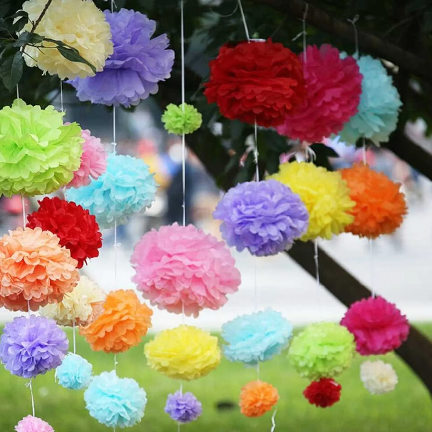 Pompom Decorativi Colorati 24 Pz Carta Velina per Compleanno Festa Carnevale