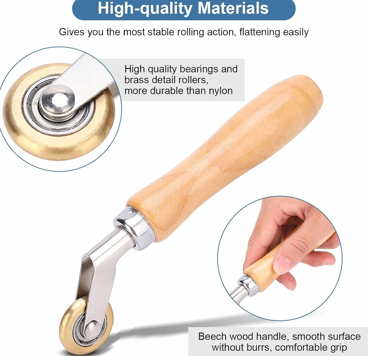 Rullo di Saldatura in Ottone con Impugnatura in Legno, Ruota Pressa Cucitura 30 Mm per PVC/telone/Saldatura di Materiale Impermeabile - Impedisce la Rottura e la Deformazione,