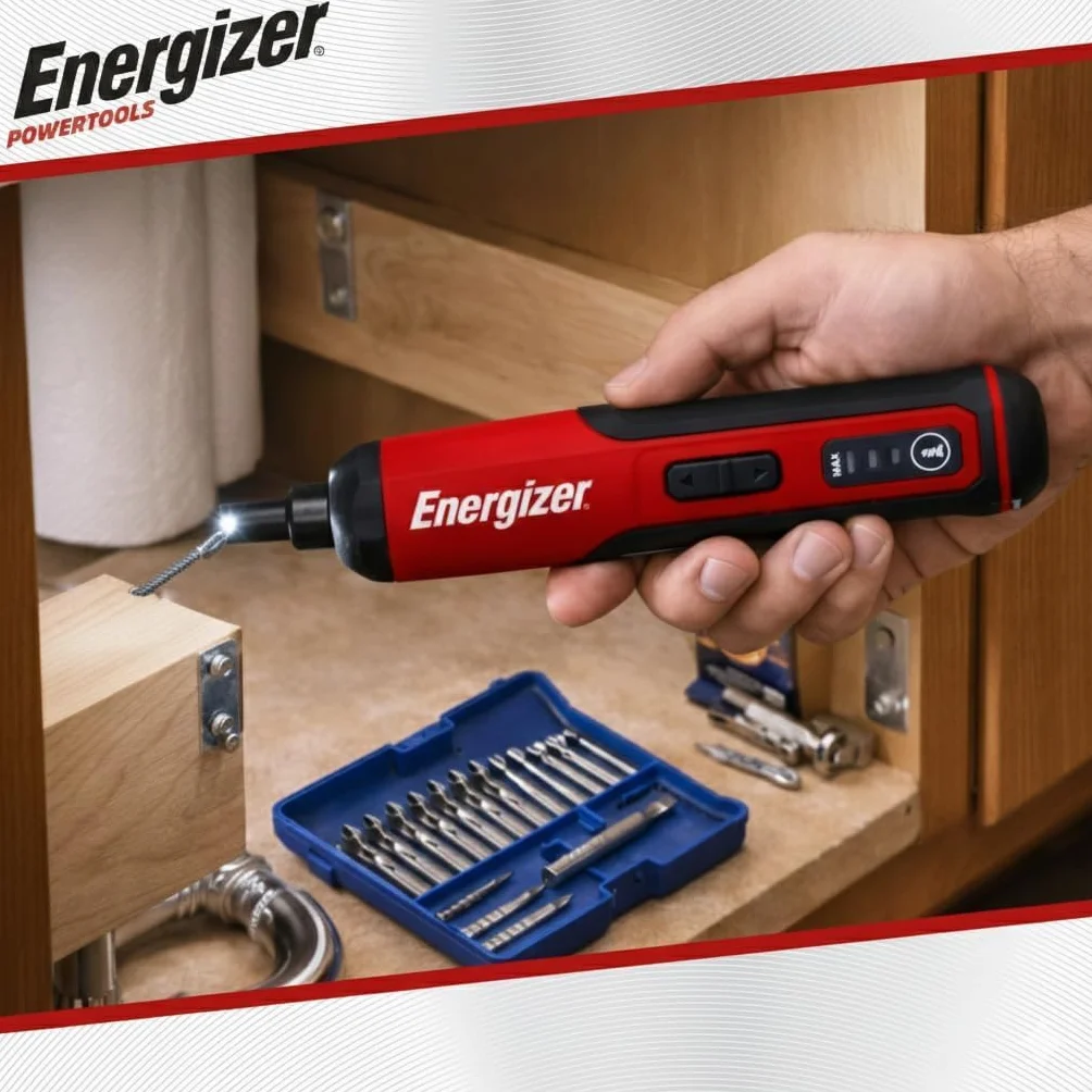 Energizer - Cacciavite elettrico da 3,6 V – Batteria ricaricabile da 1500 mAh cavo USB-C (Incluso)- 26 punte di avvitamento incluse - 3 NM - Ideale per montaggio, smontaggio e piccoli lavori