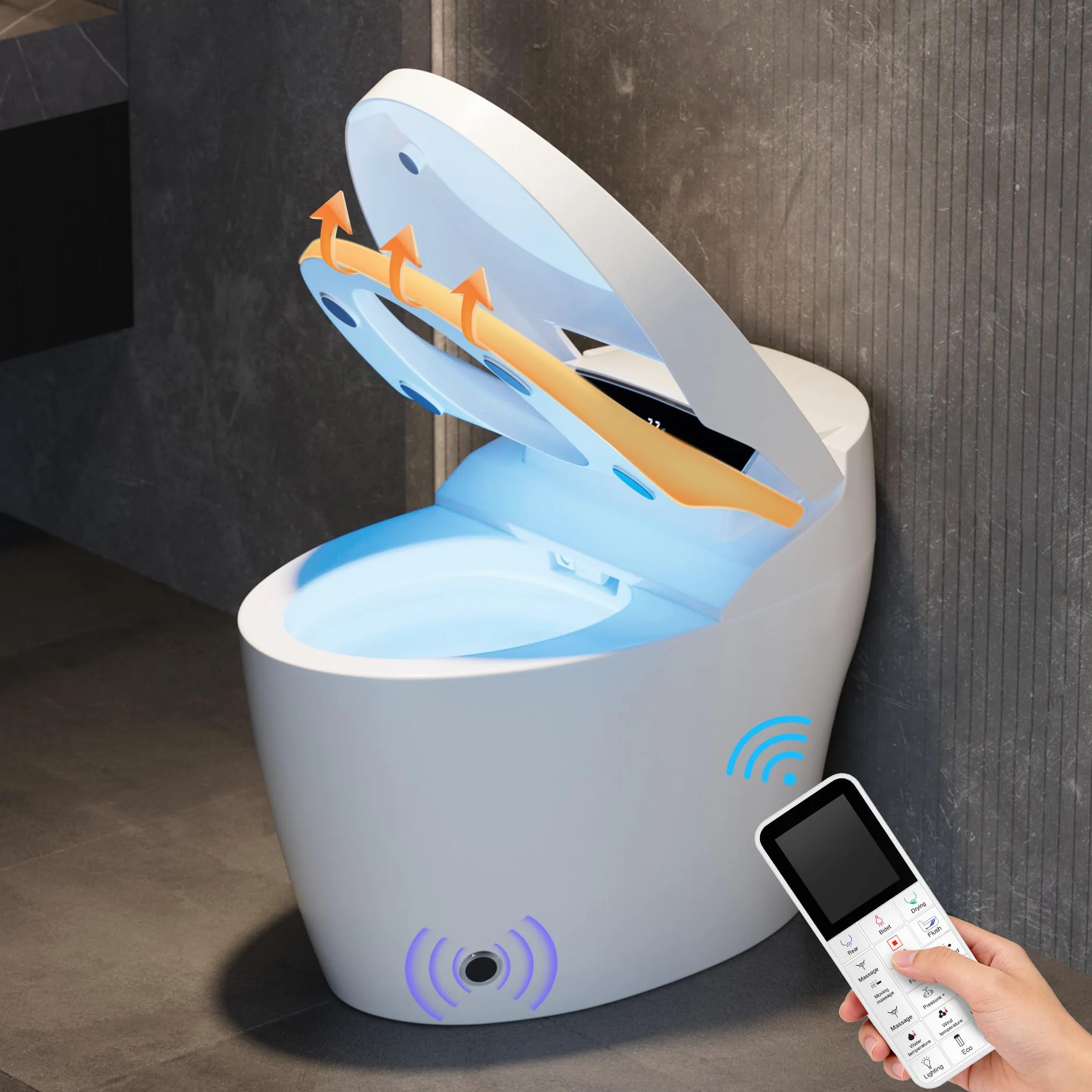 Homary WC Giapponese Intelligente con Bidet Incorporato, Bianco, 4.84 L/Scarico, Sedile Riscaldato e Funzioni Regolabili, Scarico a Sifone, Coperchio Manuale e Scarico Orizzontale, J021123584