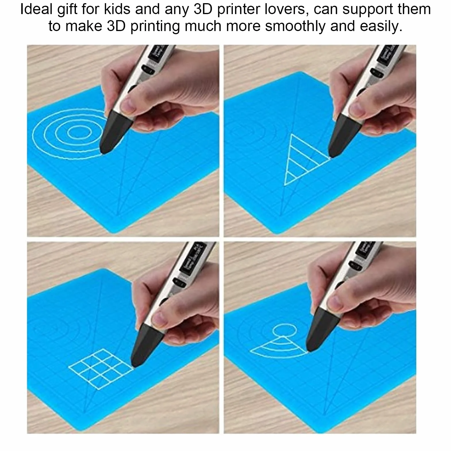 Tappetino per Design 3D, Tappetino per Penna per Stampa 3D in Silicone con Tappi per le Dita, Tappetino per Modelli di Base in Silicone Flessibile 3D, Disegni a Più Forme per Penne per Stampa 3D, Rega