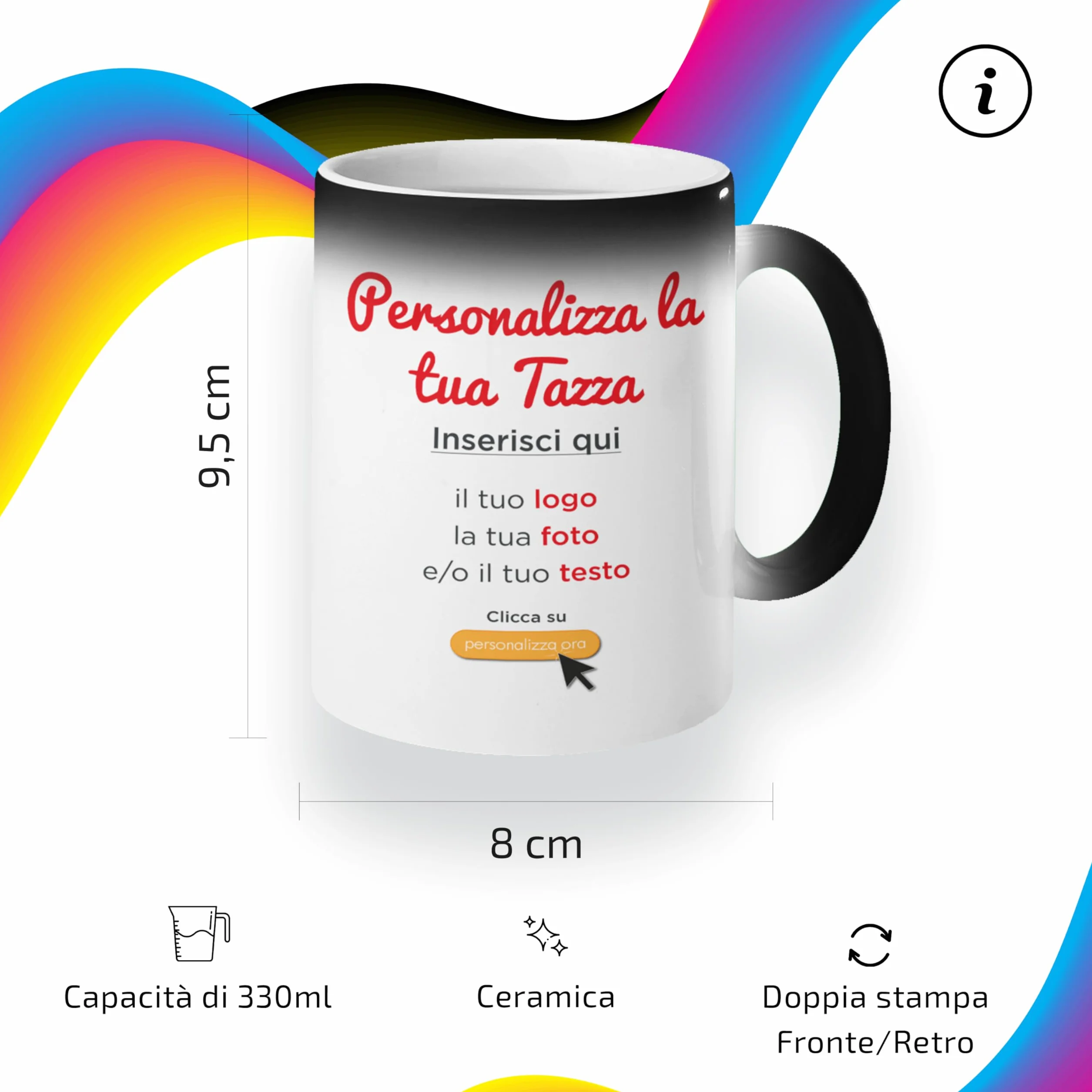 Tazza Magica Personalizzata con Foto, Testo e Logo - Mug in Ceramica Stampa Personalizzabile - Idea Regalo Uomo e Donna - Made in Italy