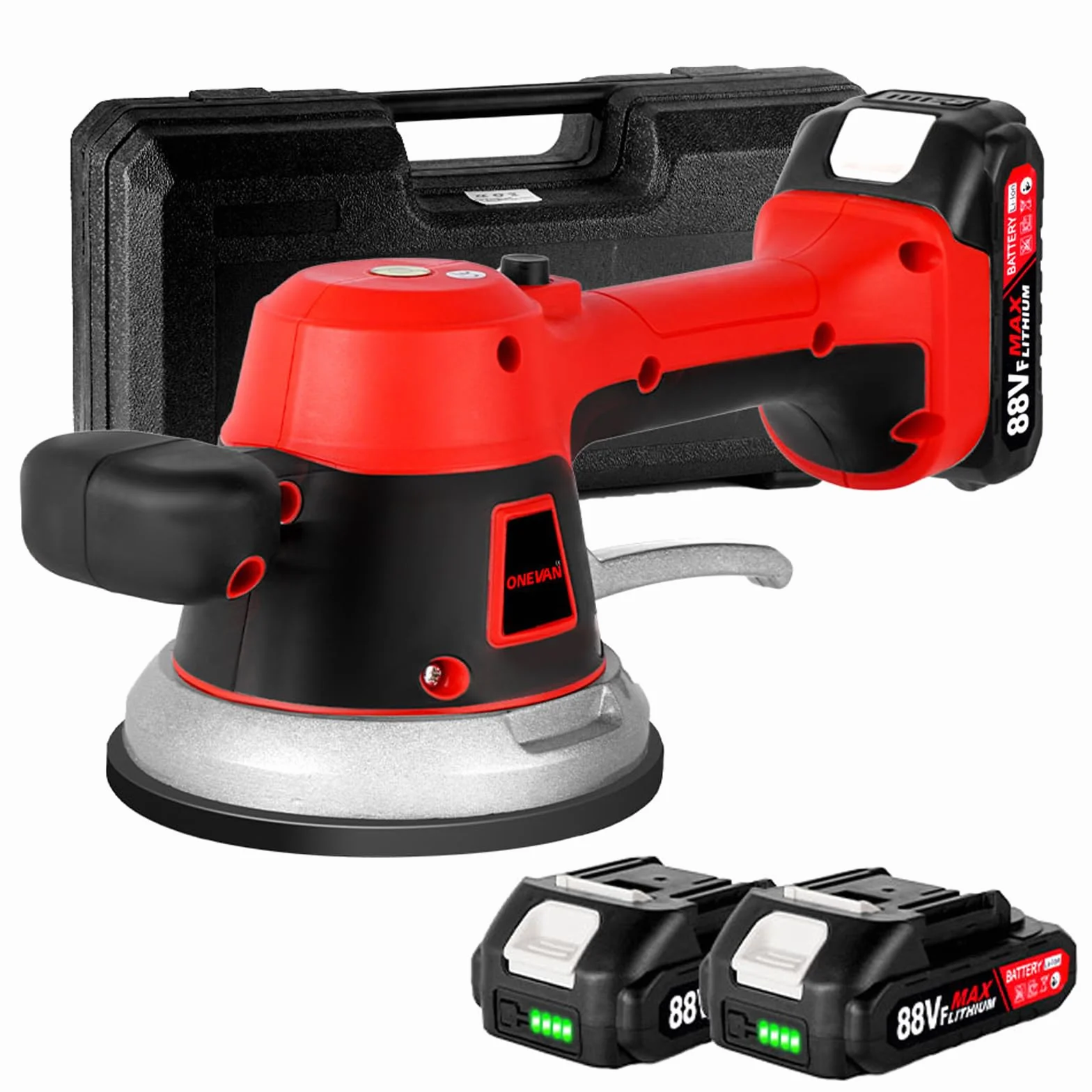 ONEVAN vibratore per piastrelle 200 kg, vibratore elettrico per piastrelle, 145 mm ventosa vibrante per piastrelle a 6 velocità con 2 batterie da 1.5Ah, macchina vibrante per piastrelle 150 x 150 cm