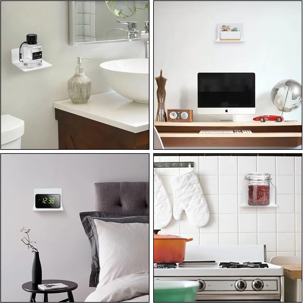 Mensola da Muro Acrilico, 3 Pezzi Bagno da Parete Moderne Senza Foratura Montaggio Fortemente Mensola Adesiva per Cameretta Cucina Salotto Scaffali Libri Bianche Acrilico piazza