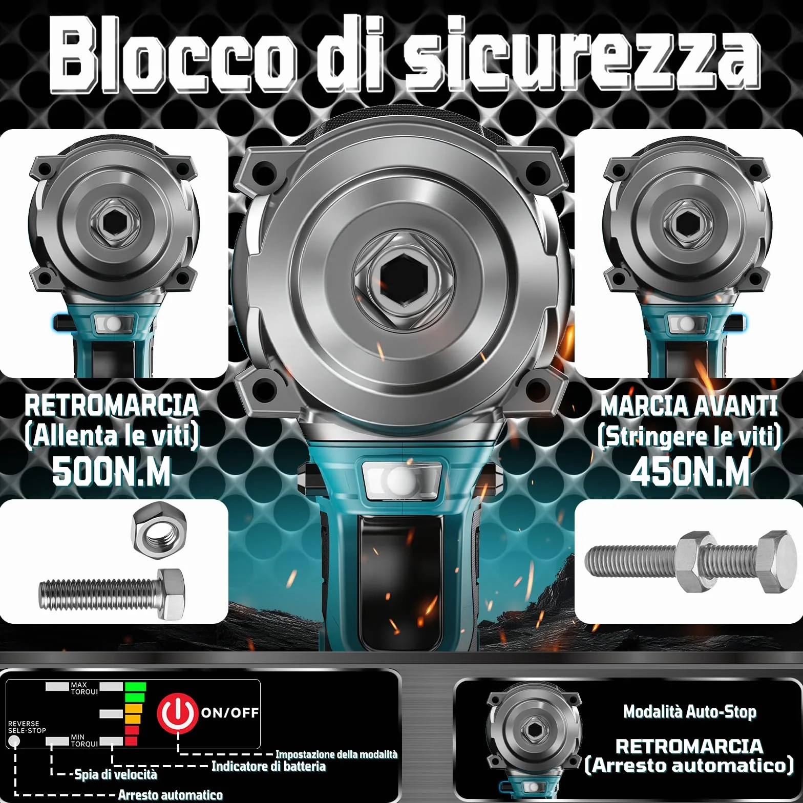 Avvitatore a Impulsi Brushless 500 Nm 1/2" a Batteria 3-in-1 con Batterie 4,0 Ah