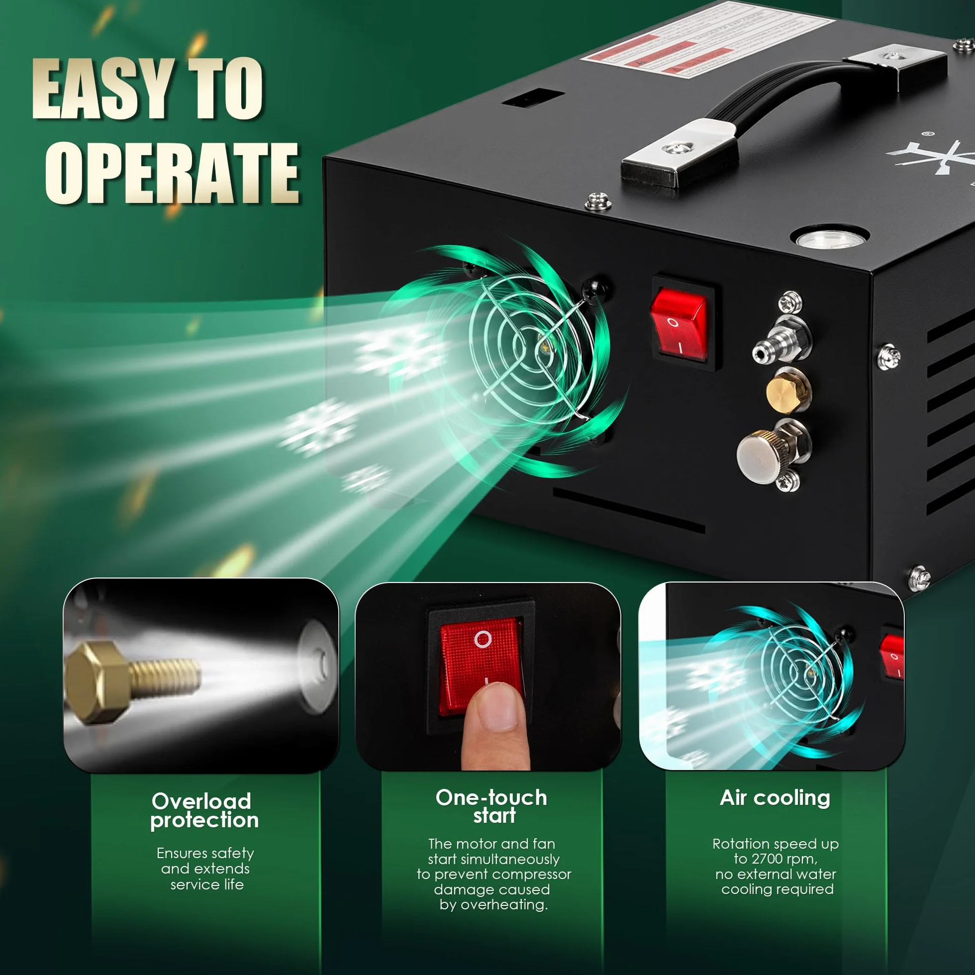 TUXING PCP Compressore d'aria 4500 Psi, compressore d'aria regolabile ad alta pressione alimentato da auto 12V DC o casa 220V AC con adattatore (incluso), pompa per Paintball/serbatoio subacqueo