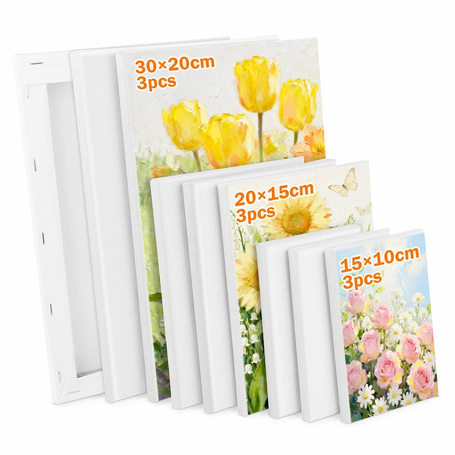 9 Set Tela per Dipingere 30x20, 20x15, 15x10 cm Tele per Dipingee, Telaio Arte Tela Bianca, Tele Intelaiate per Dipingere, Telaio con Tea in 100% Cotone, Tel Intelaiate per Acrilico Pittura Ad Olio