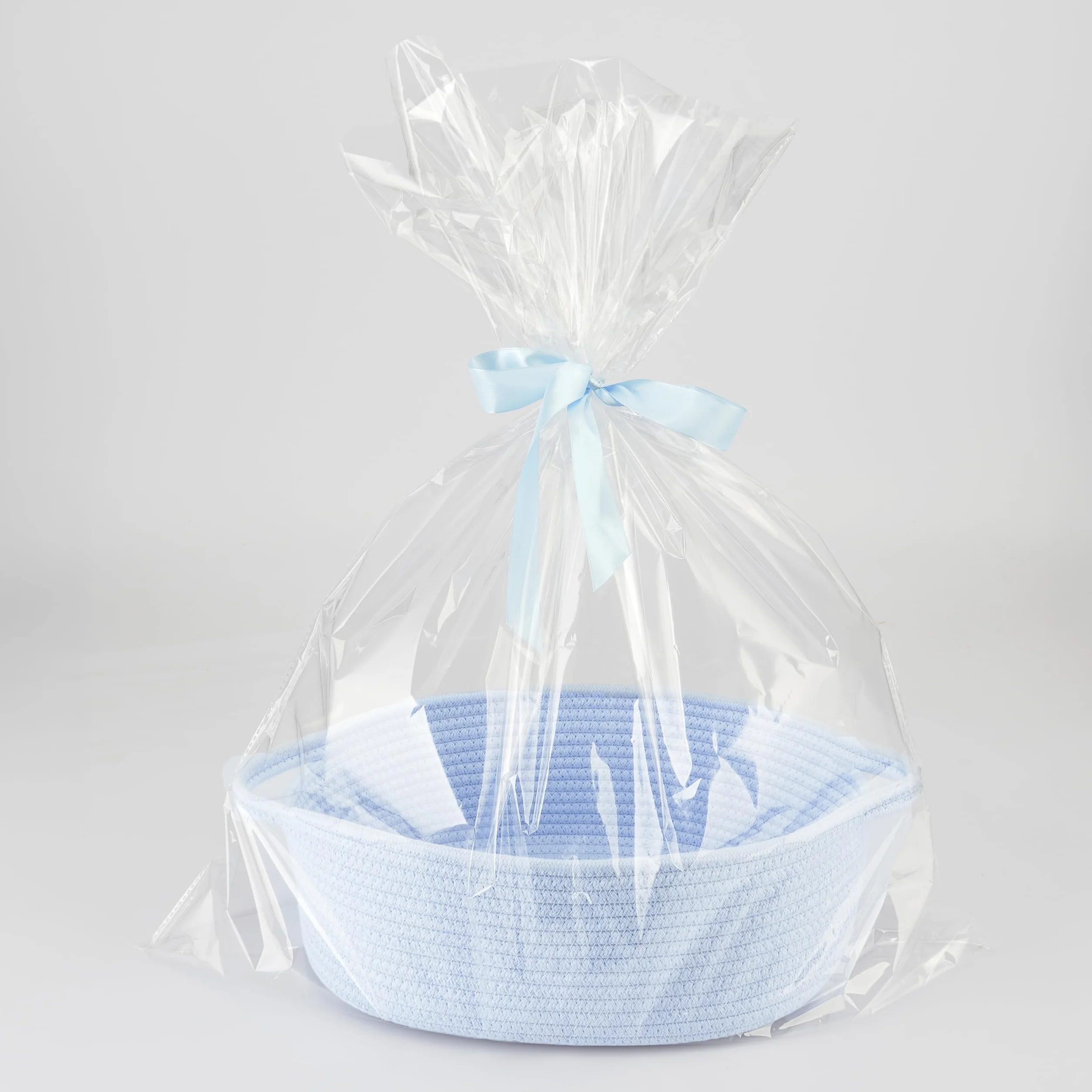 Scatola regalo vuota blu viene fornito con sacchetto regalo e nastro blu, adatta per baby shower, Pasqua, bomboniere, regali neonati cestino, Cestino in corda di cotone con manici 30x20x12 cm
