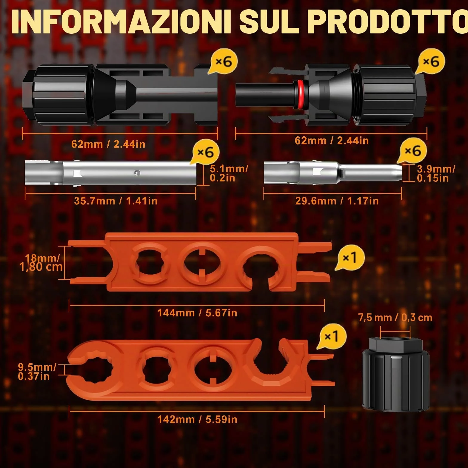 PEBA Set di Pinze Crimpatrici Solari, Pinza Crimpatrice Solare per 1.5-2.5/4.0/6.0 mm² Cavo PV, Incl. Crimpatrice + Pannello Solare Connettori Fotovoltaico+ Chiave Inglese per Cavo di Collegamento