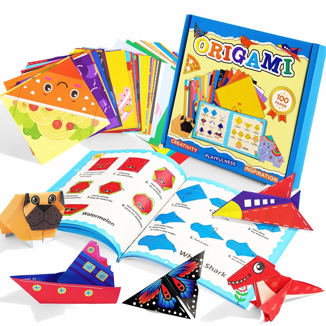 Carta Origami per bambini, include 100 fogli colorati e un manuale di istruzioni con 45 progetti, per stimolare la creatività, la manualità e l'apprendimento attraverso il divertimento