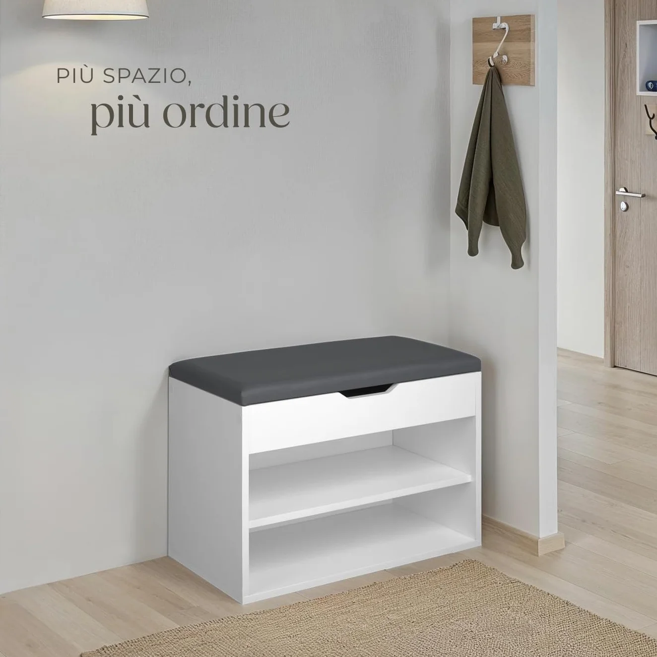 tectake® Scarpiera salvaspazio slim, Comoda Seduta Imbottita, Panca Portascarpe, Scarpiera ingresso con Ripiani Aperti, Facile da Montare, Mobile Porta Scarpe - 60 x 30 x 43,5 cm - Bianco