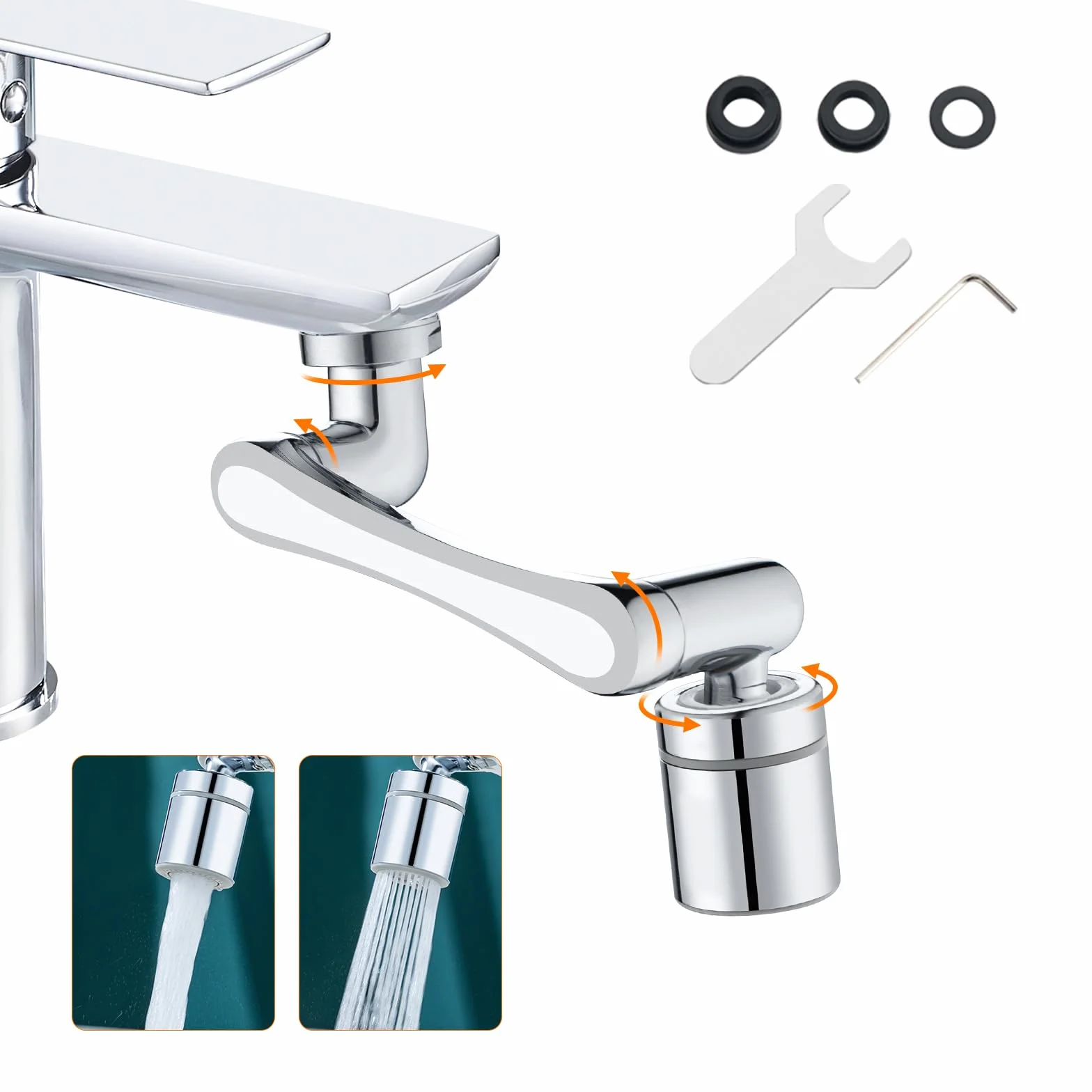 Ibergrif Prolunga Rubinetto Cucina Bagno Rotante 1440 Gradi, Aeratore Regolabile, 2 Modalità di Acqua, Accessorio Facile Installazione, Filtro Antispruzzo, Argento, M91006