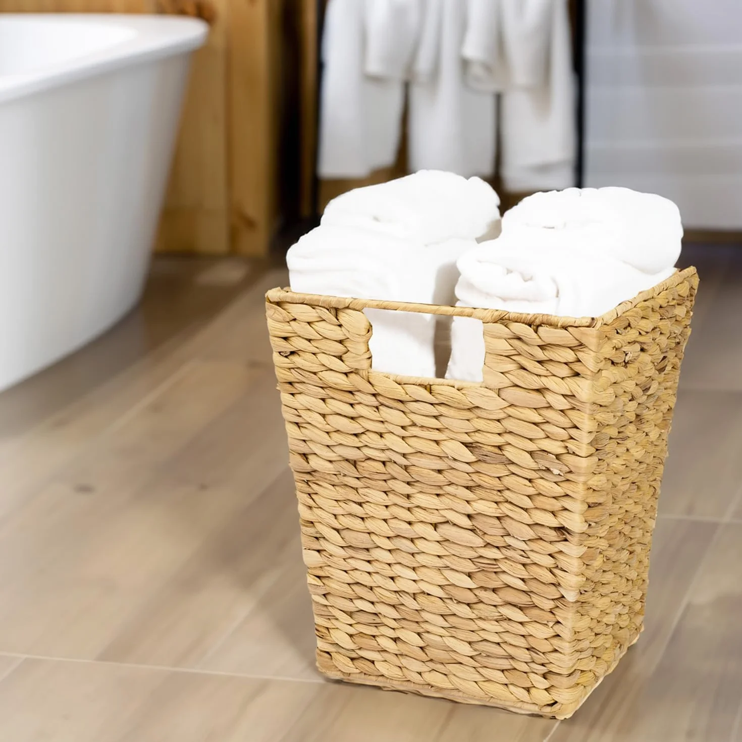 HMF Cestino per la carta, cestino per l'ufficio intrecciato in giacinto d'acqua | Rettangolare | 25 x 25 x 30 cm