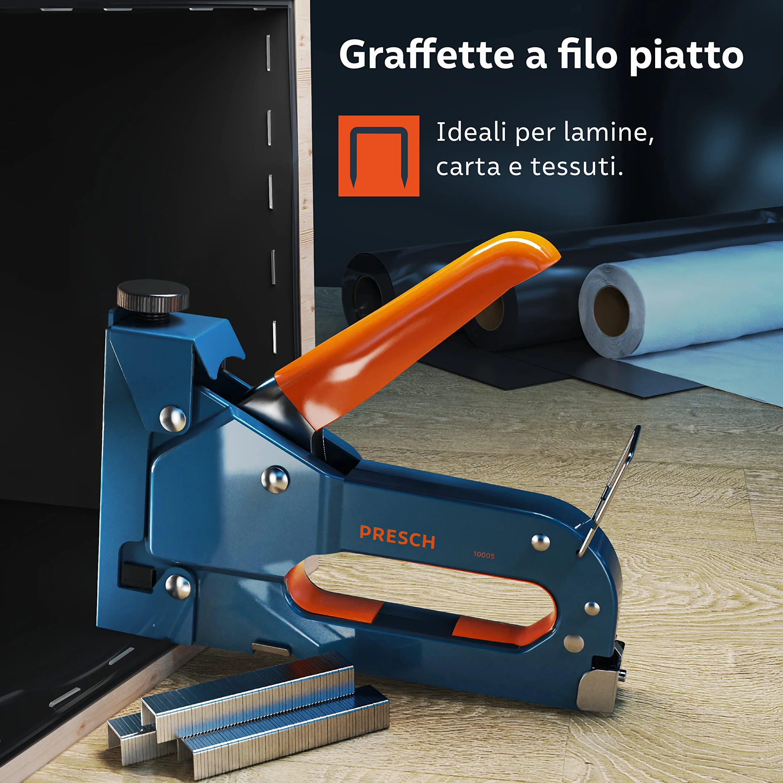 Presch Set Graffatrice Manuale 600 pz. - Fissatrice manuale con 600 graffette per legno, tessuto, mobili e cartone catramato - Attrezzo professionale